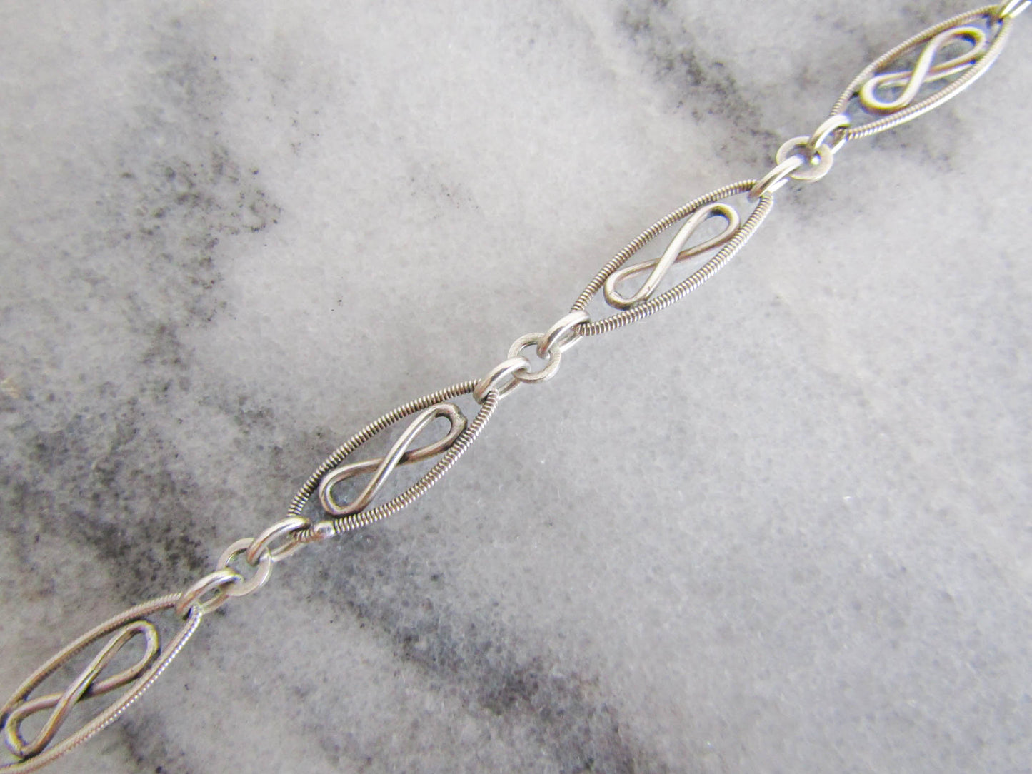 56" Antique Victorian Silver Long Guard Chain, French Belle Epoque Muff Chain with Hanging Bolt Ring