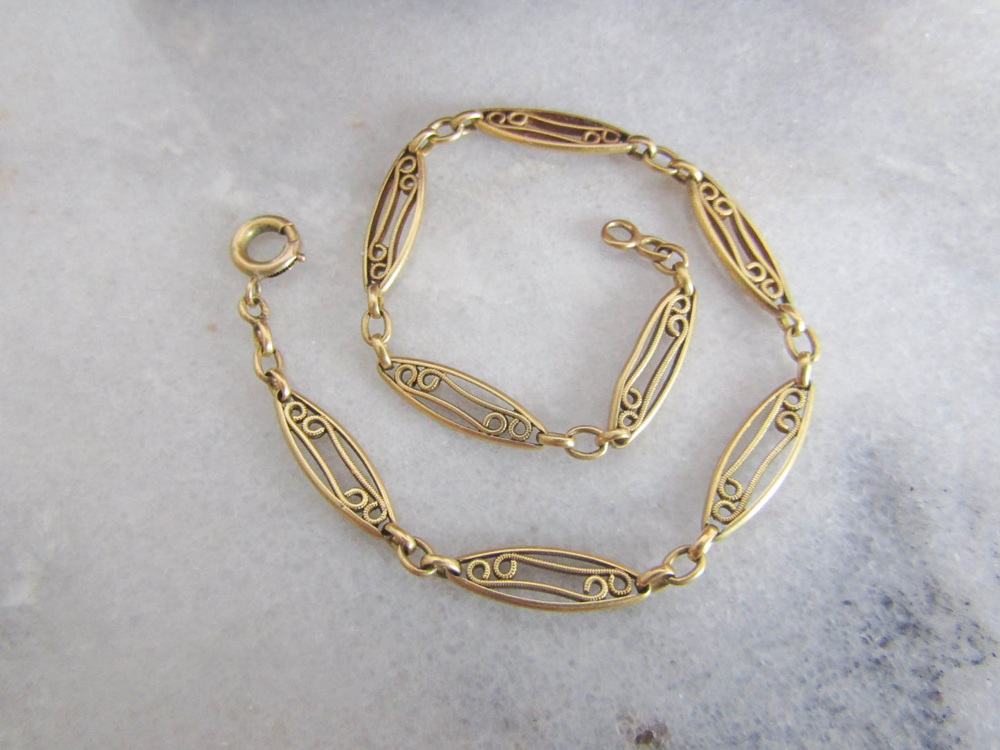 Antique 18K Solid Gold French Filigree Bracelet, Belle Epoque Gold Chain