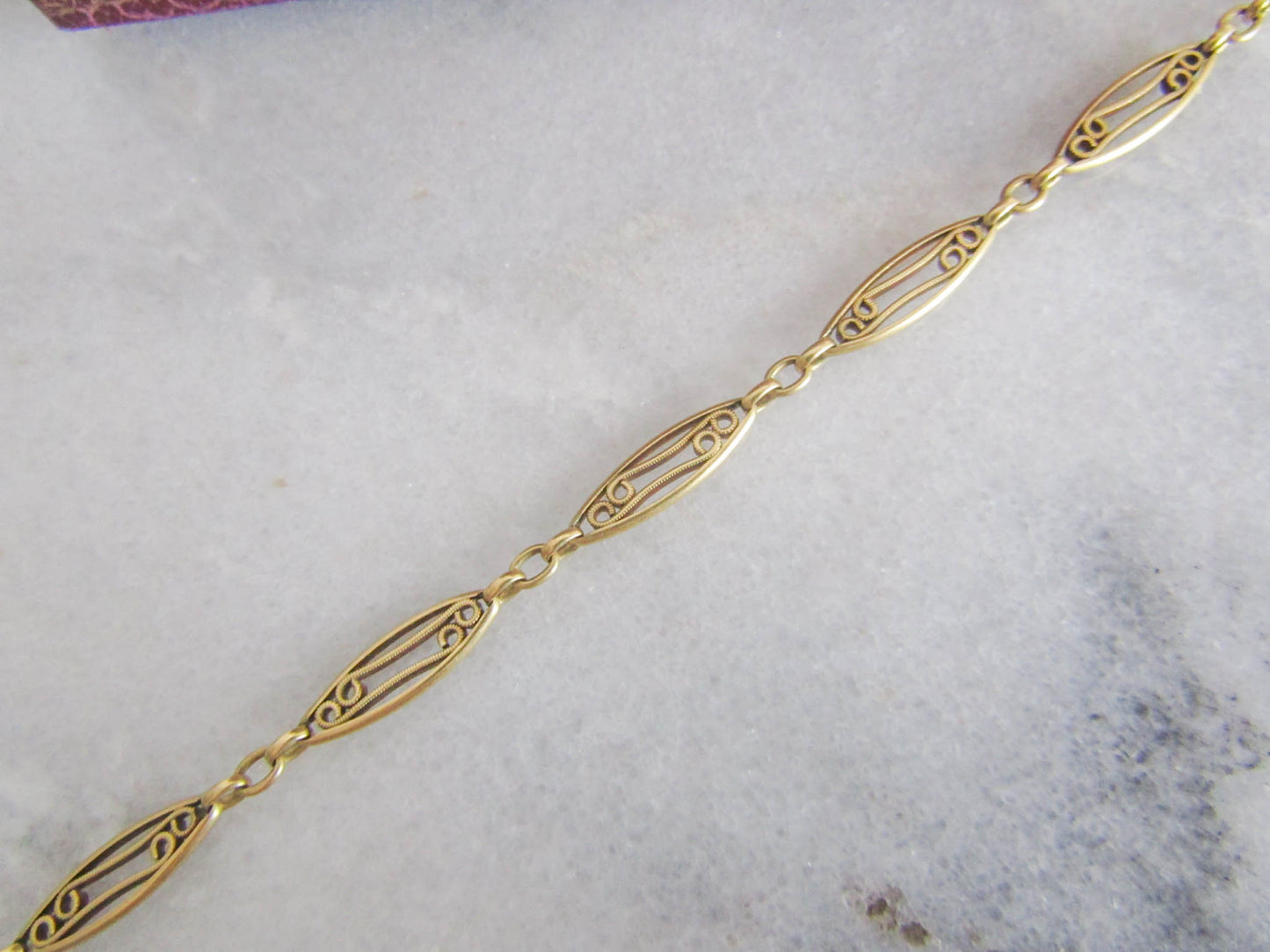 Antique 18K Solid Gold French Filigree Bracelet, Belle Epoque Gold Chain