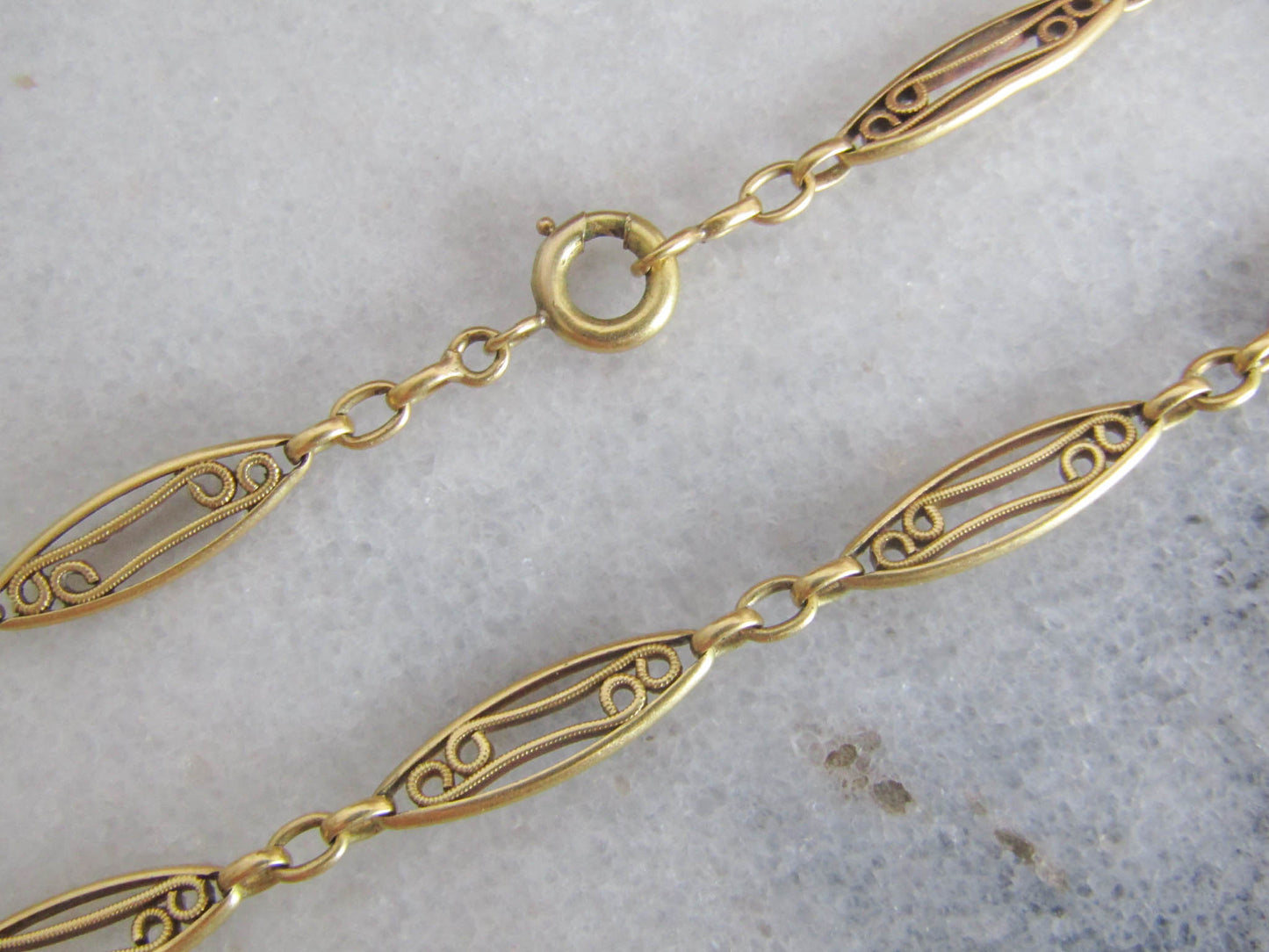 Antique 18K Solid Gold French Filigree Bracelet, Belle Epoque Gold Chain