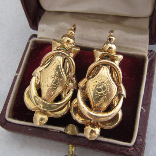 18K Antique Napoleon III Solid Gold Dangle Earrings, French Belle Epoque Earrings