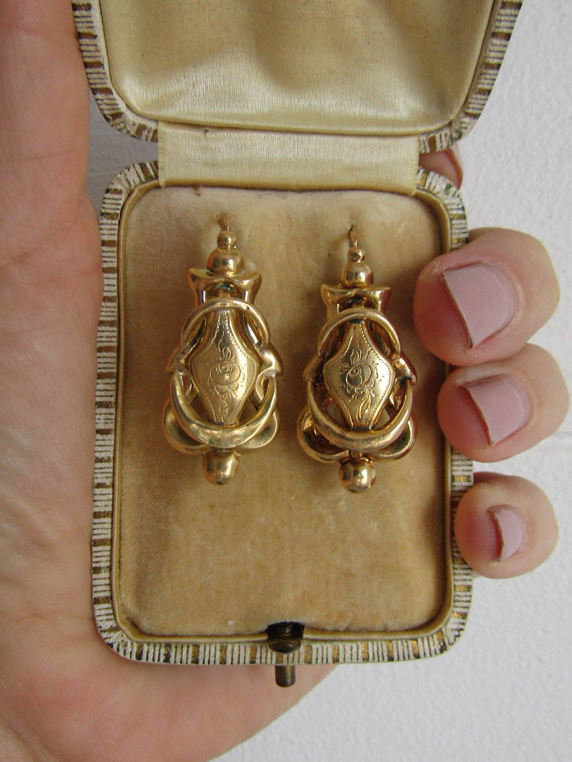 18K Antique Napoleon III Solid Gold Dangle Earrings, French Belle Epoque Earrings