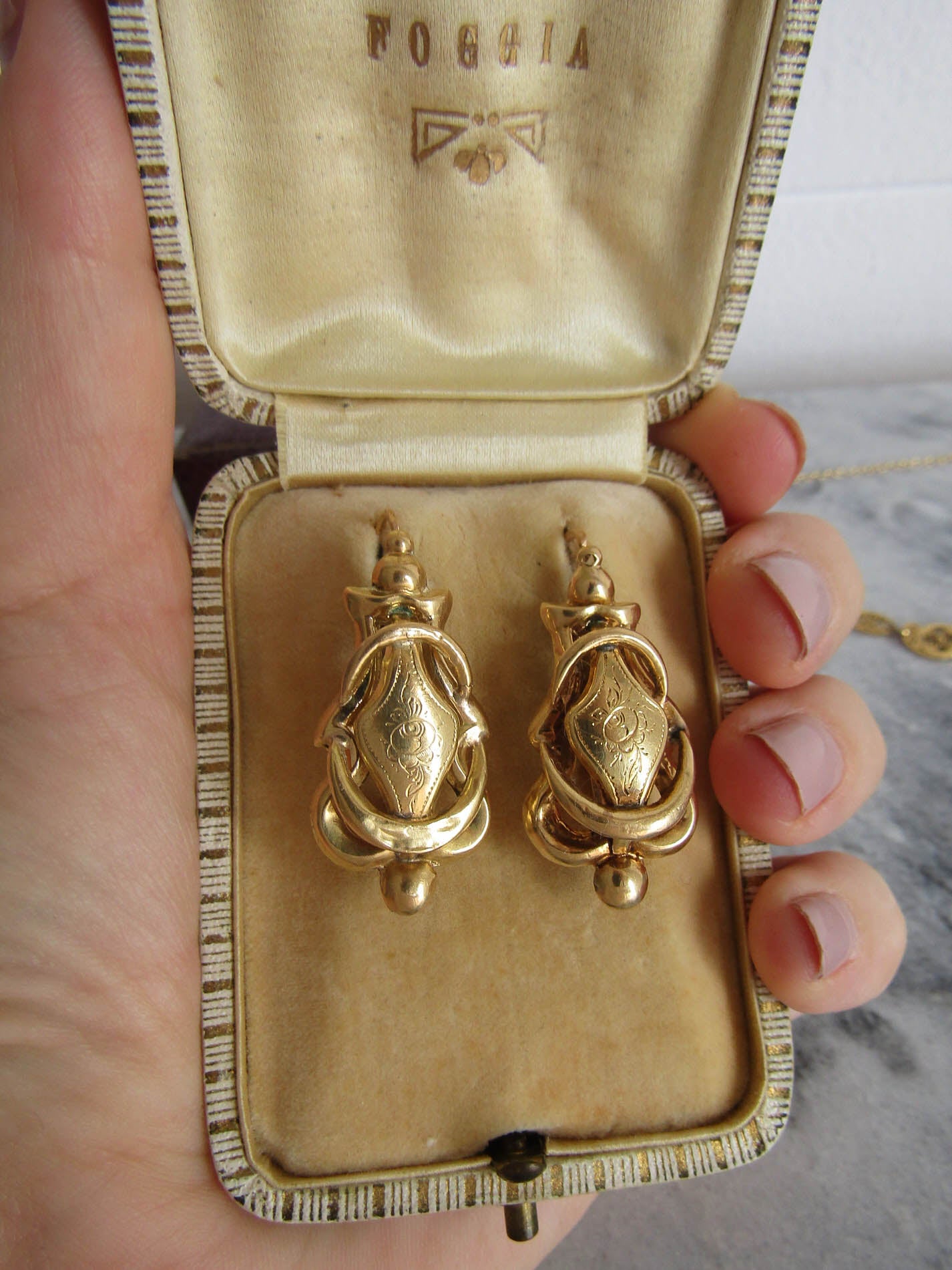 18K Antique Napoleon III Solid Gold Dangle Earrings, French Belle Epoque Earrings