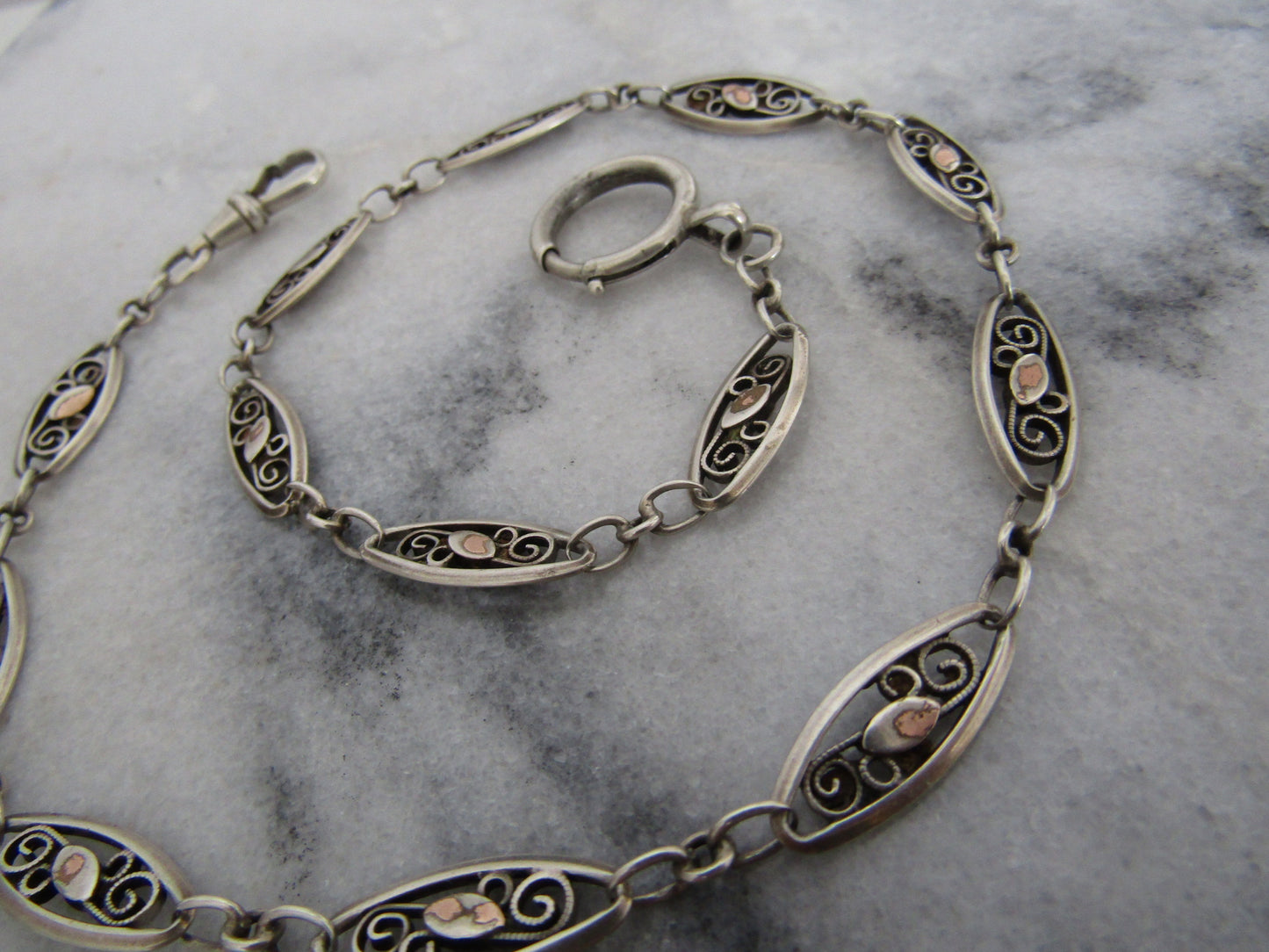 French Silver Vermeil Watch Chain, Antique French Belle Epoque Choker Necklace