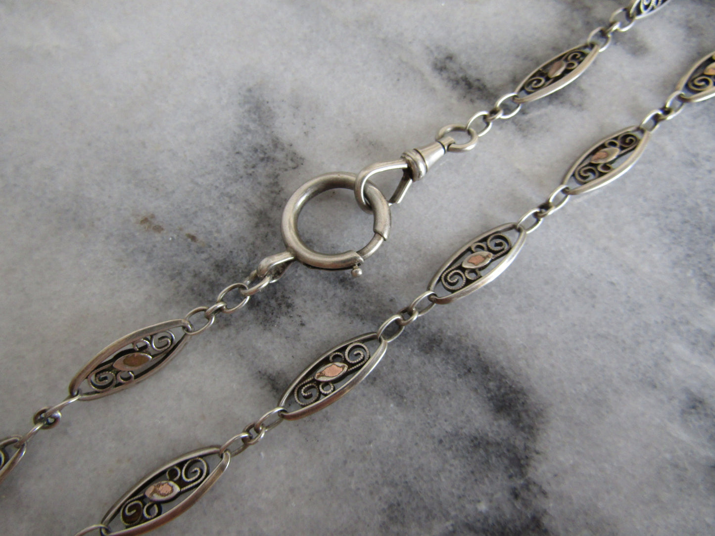 French Silver Vermeil Watch Chain, Antique French Belle Epoque Choker Necklace