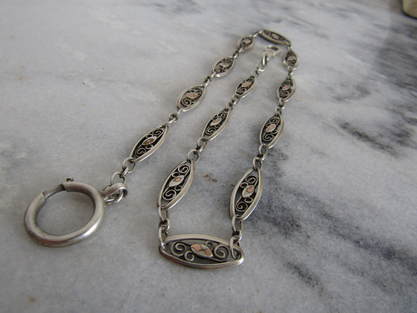 French Silver Vermeil Watch Chain, Antique French Belle Epoque Choker Necklace