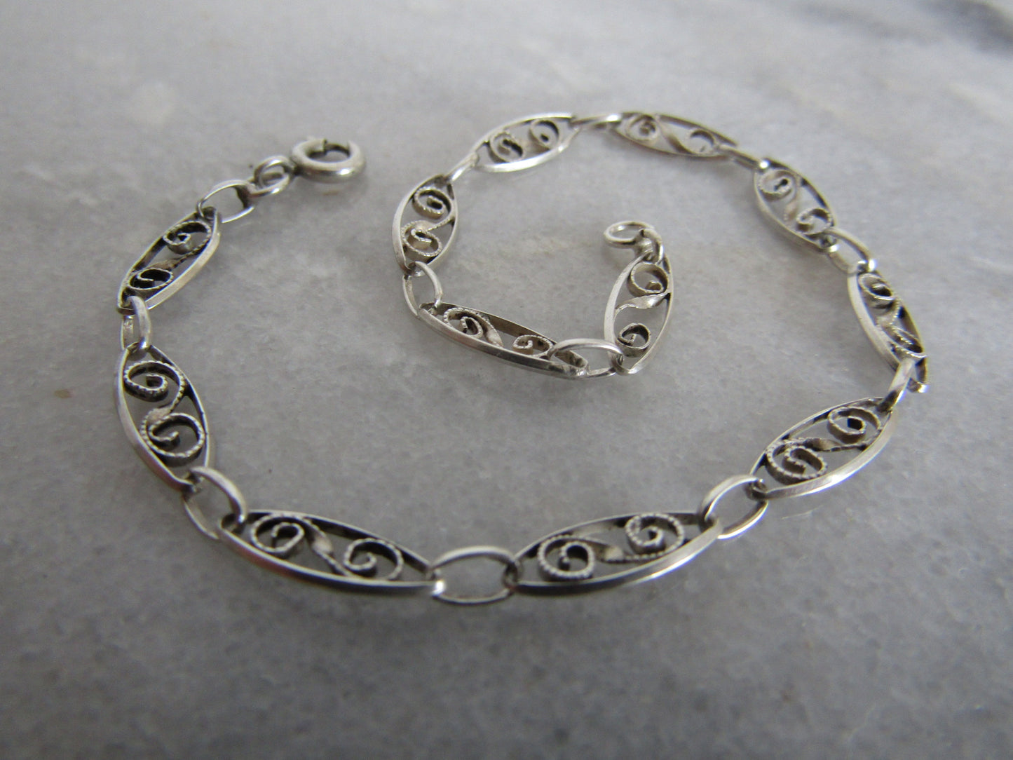 Antique French Filigree Bracelet, Vintage Belle Epoque Silver Filigree Chain