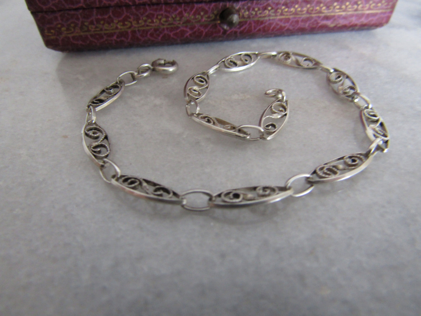 Antique French Filigree Bracelet, Vintage Belle Epoque Silver Filigree Chain