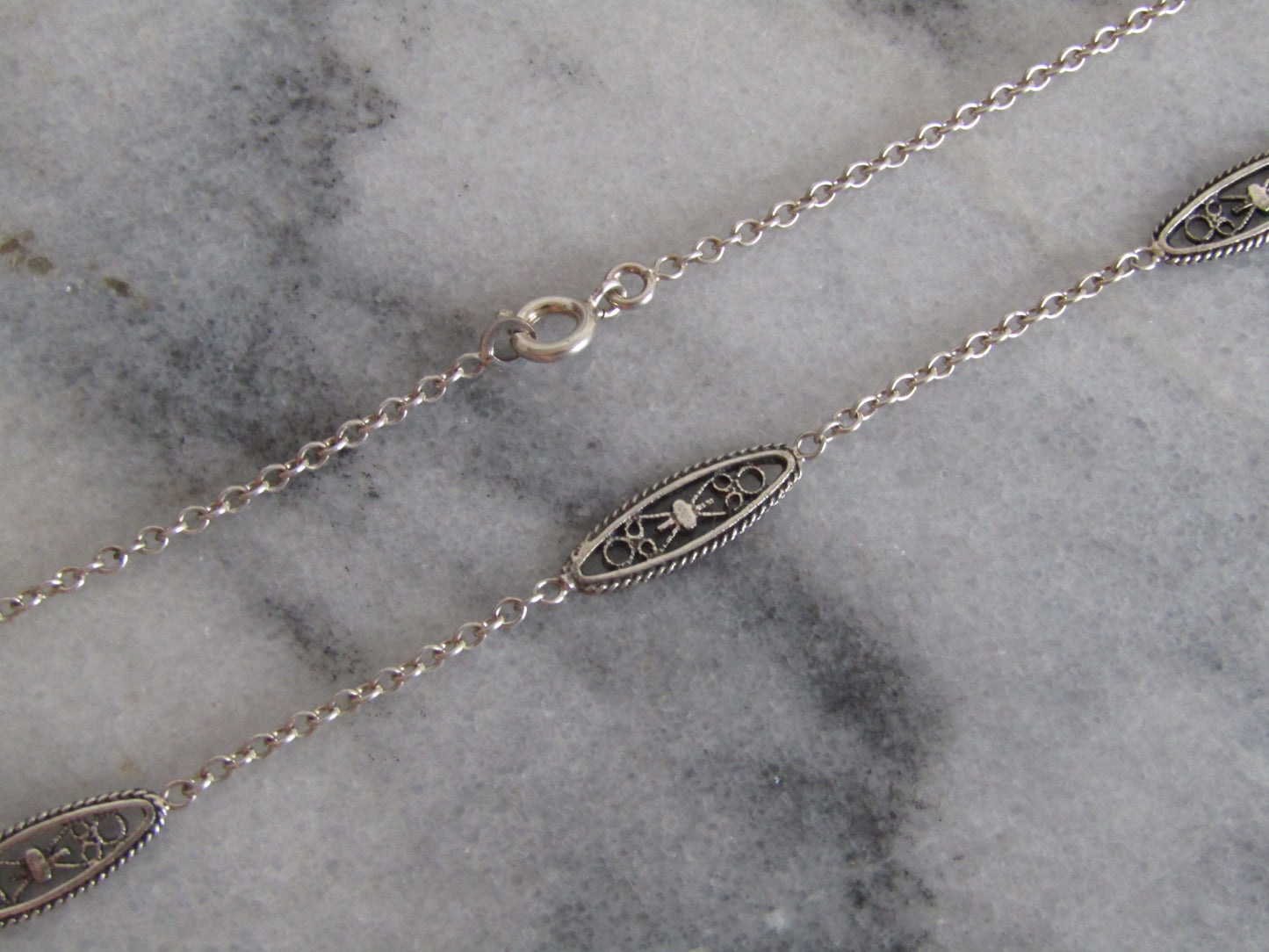 Antique Silver Filigree Chain Necklace