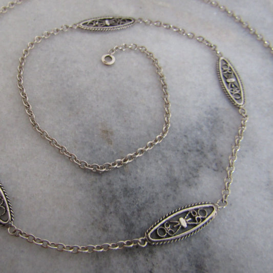 Antique Silver Filigree Chain Necklace