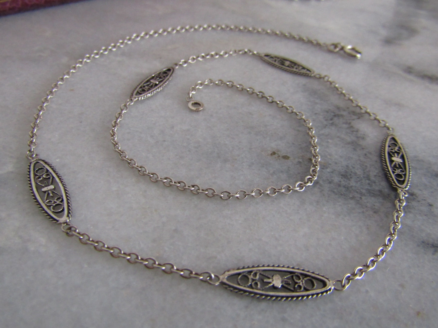 Antique Silver Filigree Chain Necklace