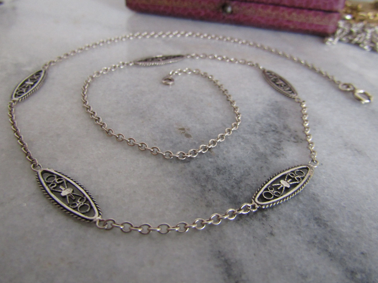 Antique Silver Filigree Chain Necklace