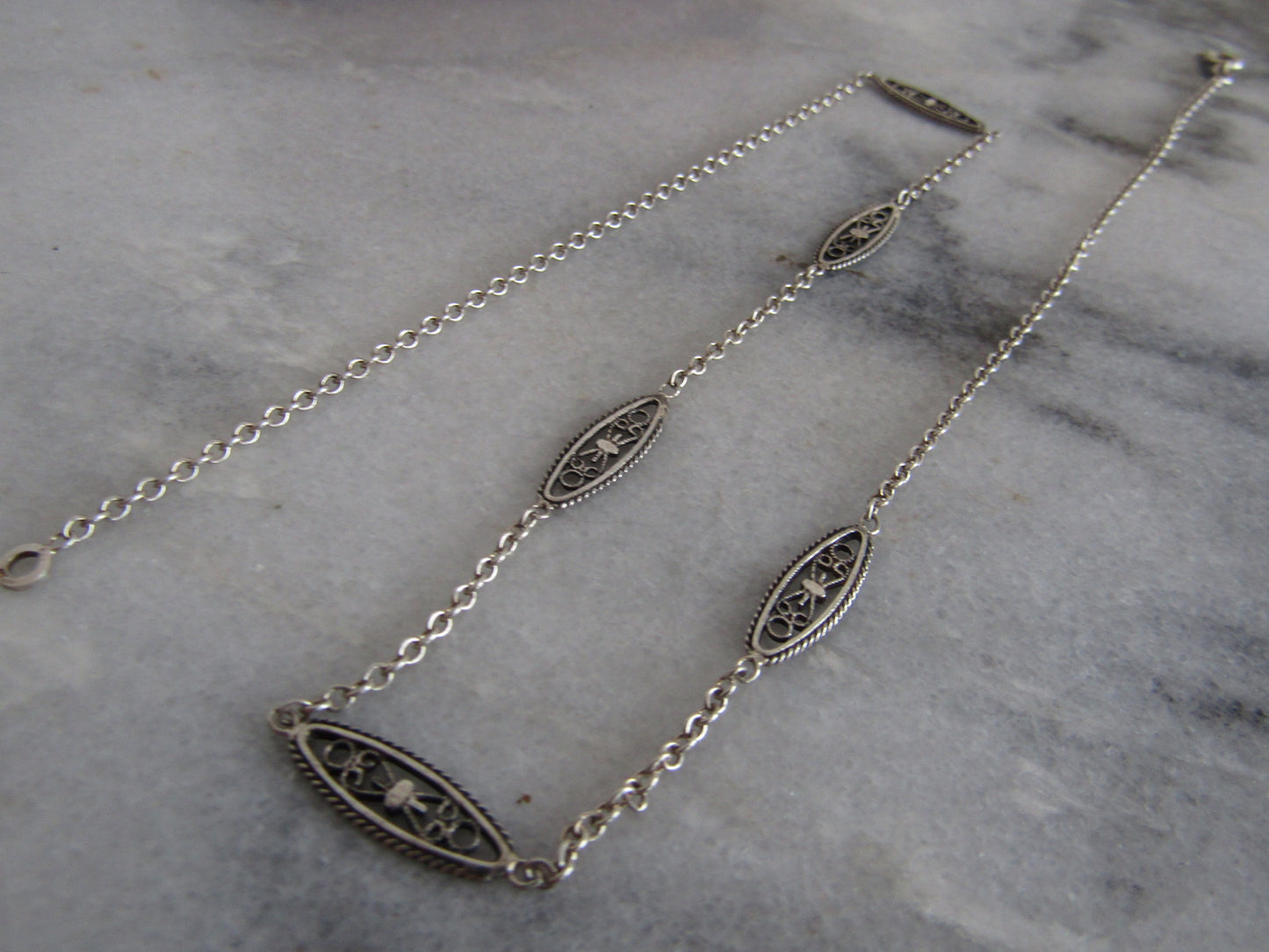 Antique Silver Filigree Chain Necklace