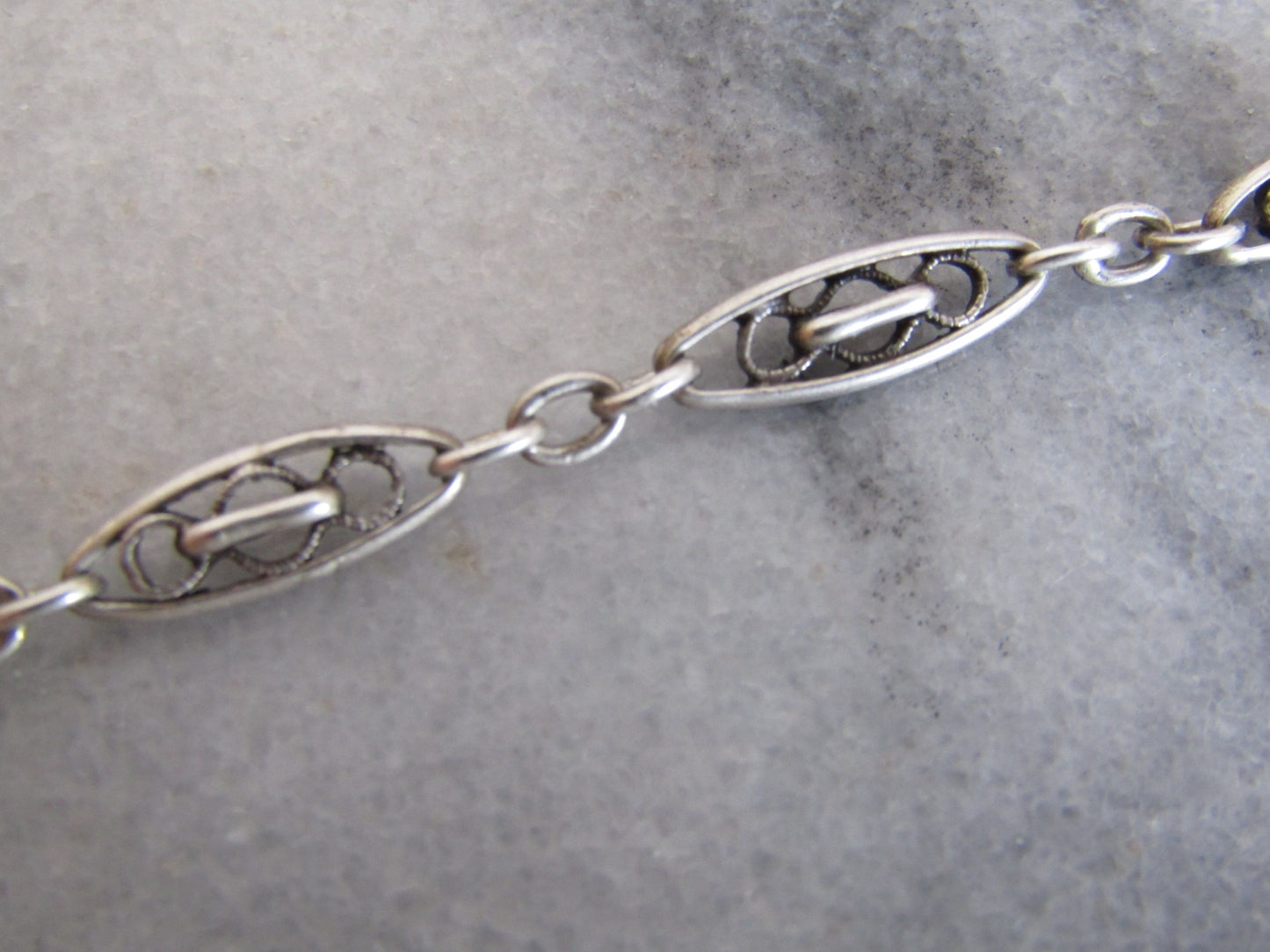 Antique French Belle Epoque Silver Watch Chain, Victorian Filigree Chain