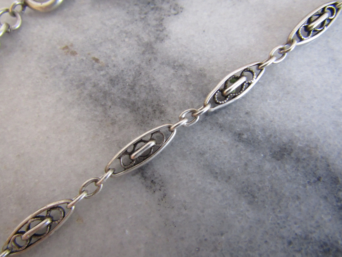 Antique French Belle Epoque Silver Watch Chain, Victorian Filigree Chain