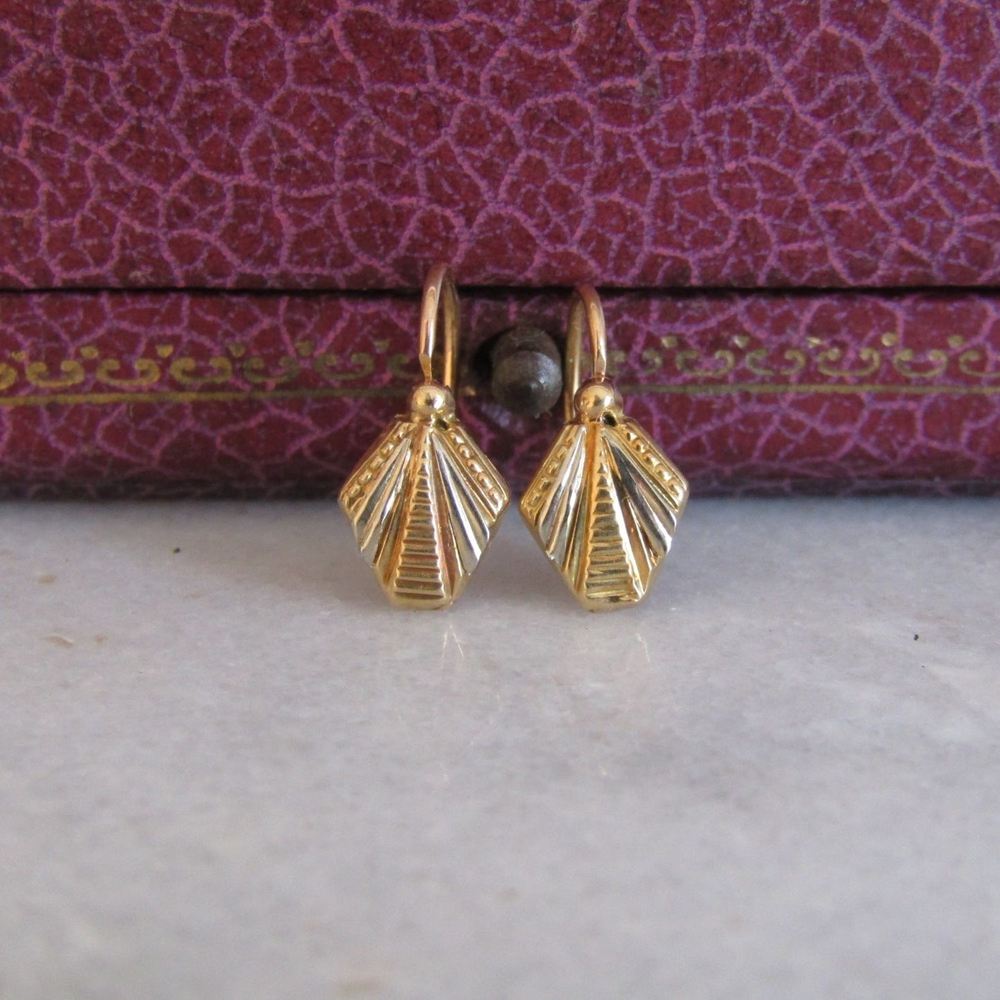 Antique 18K Art Deco Drop Earrings, Petite Antique 18k Gold Earrings