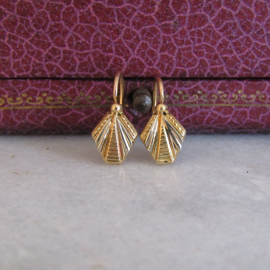 Antique 18K Art Deco Drop Earrings, Petite Antique 18k Gold Earrings