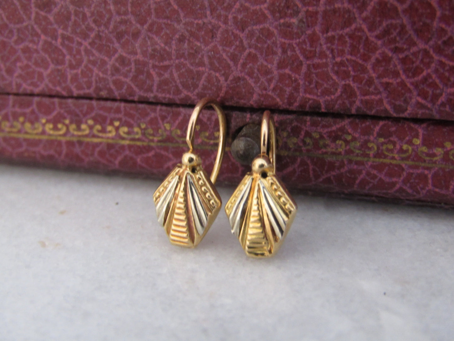 Antique 18K Art Deco Drop Earrings, Petite Antique 18k Gold Earrings