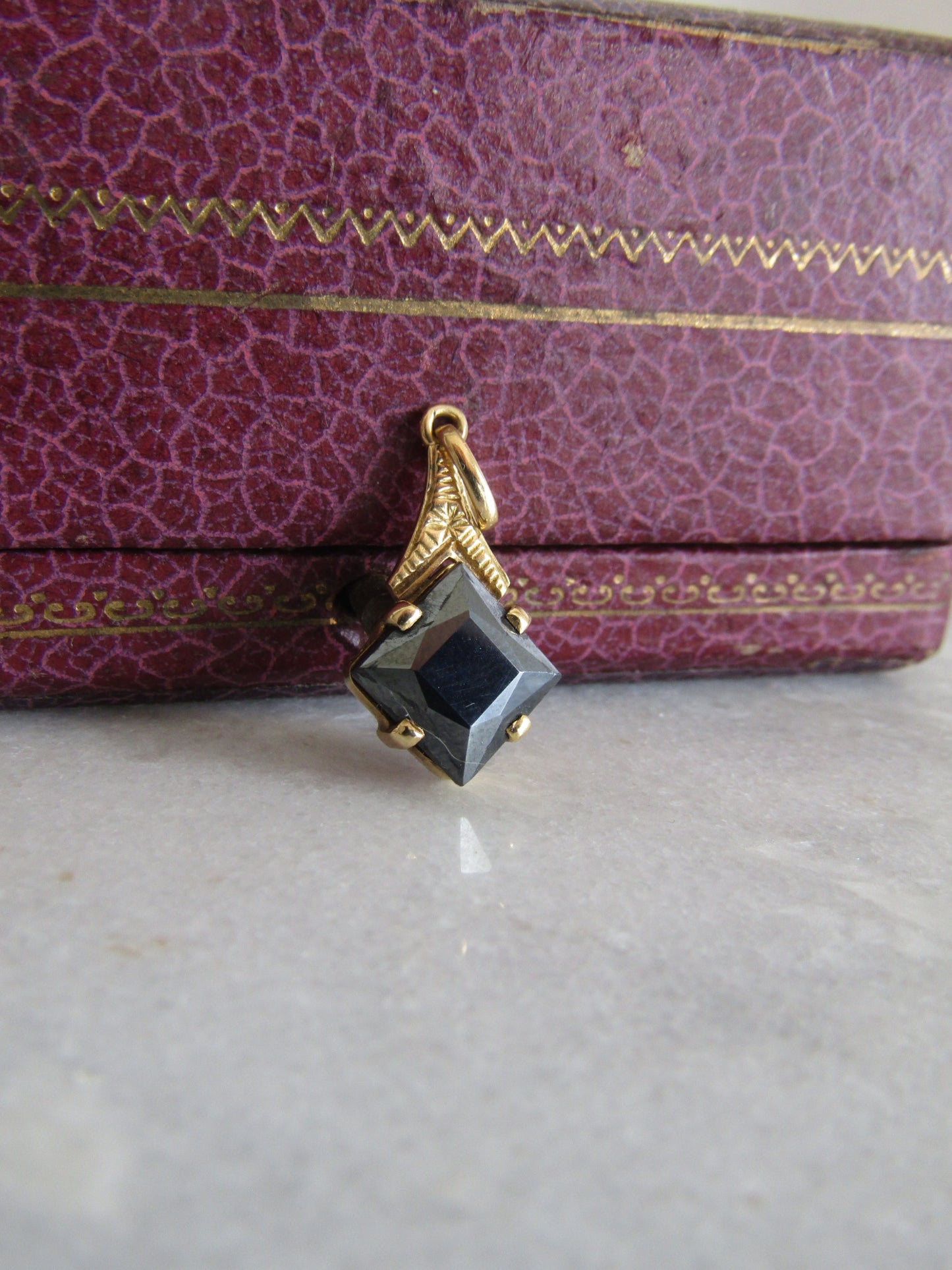 Vintage French 18k Gold Hematite Pendant