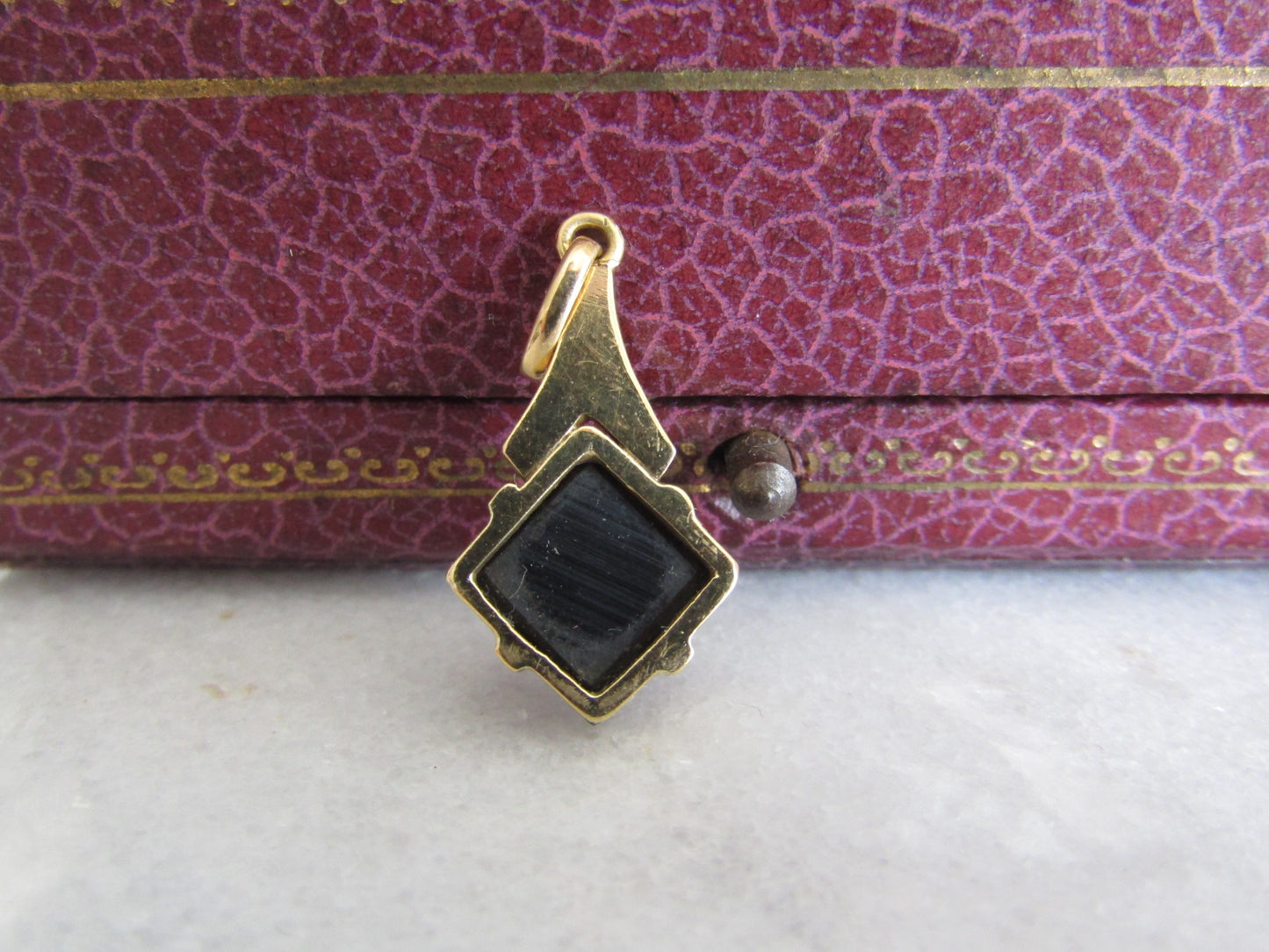 Vintage French 18k Gold Hematite Pendant