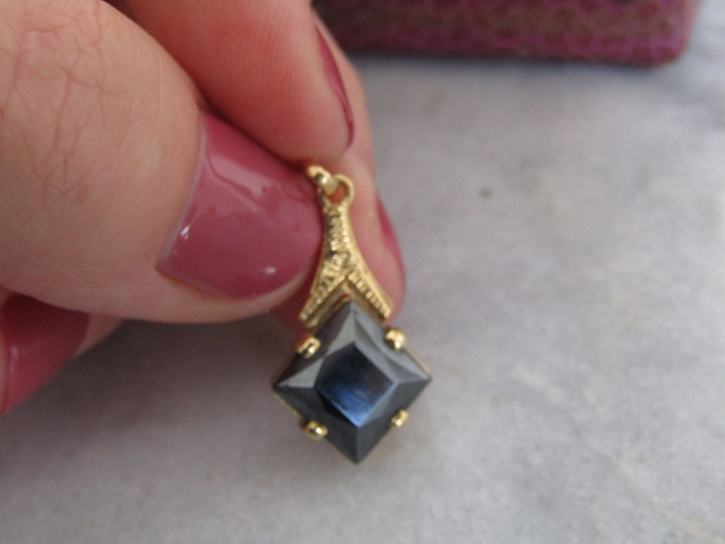 Vintage French 18k Gold Hematite Pendant