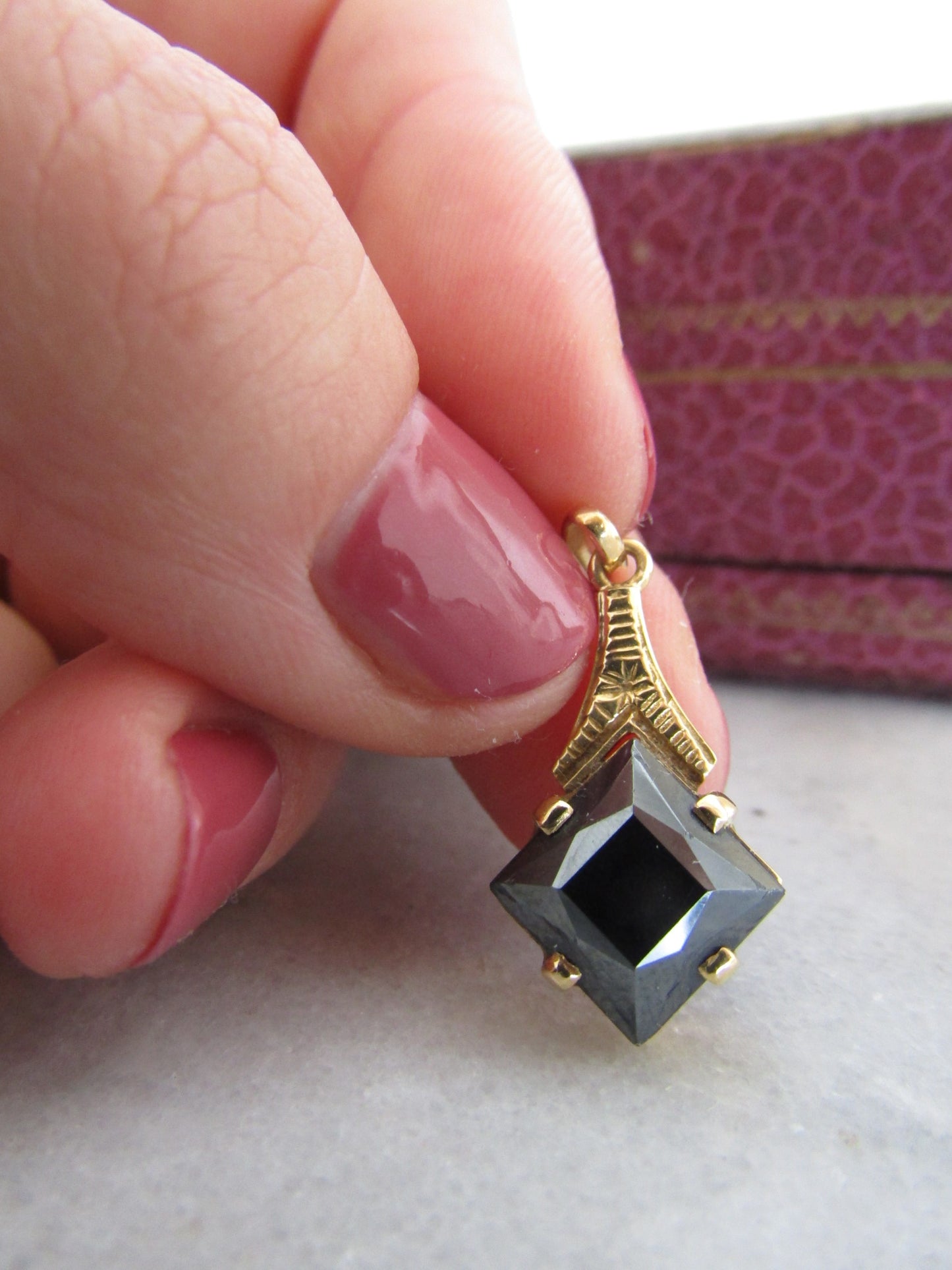 Vintage French 18k Gold Hematite Pendant