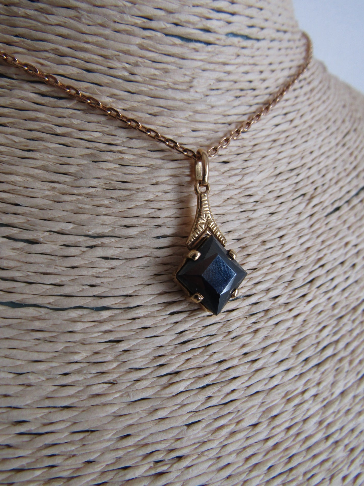 Vintage French 18k Gold Hematite Pendant