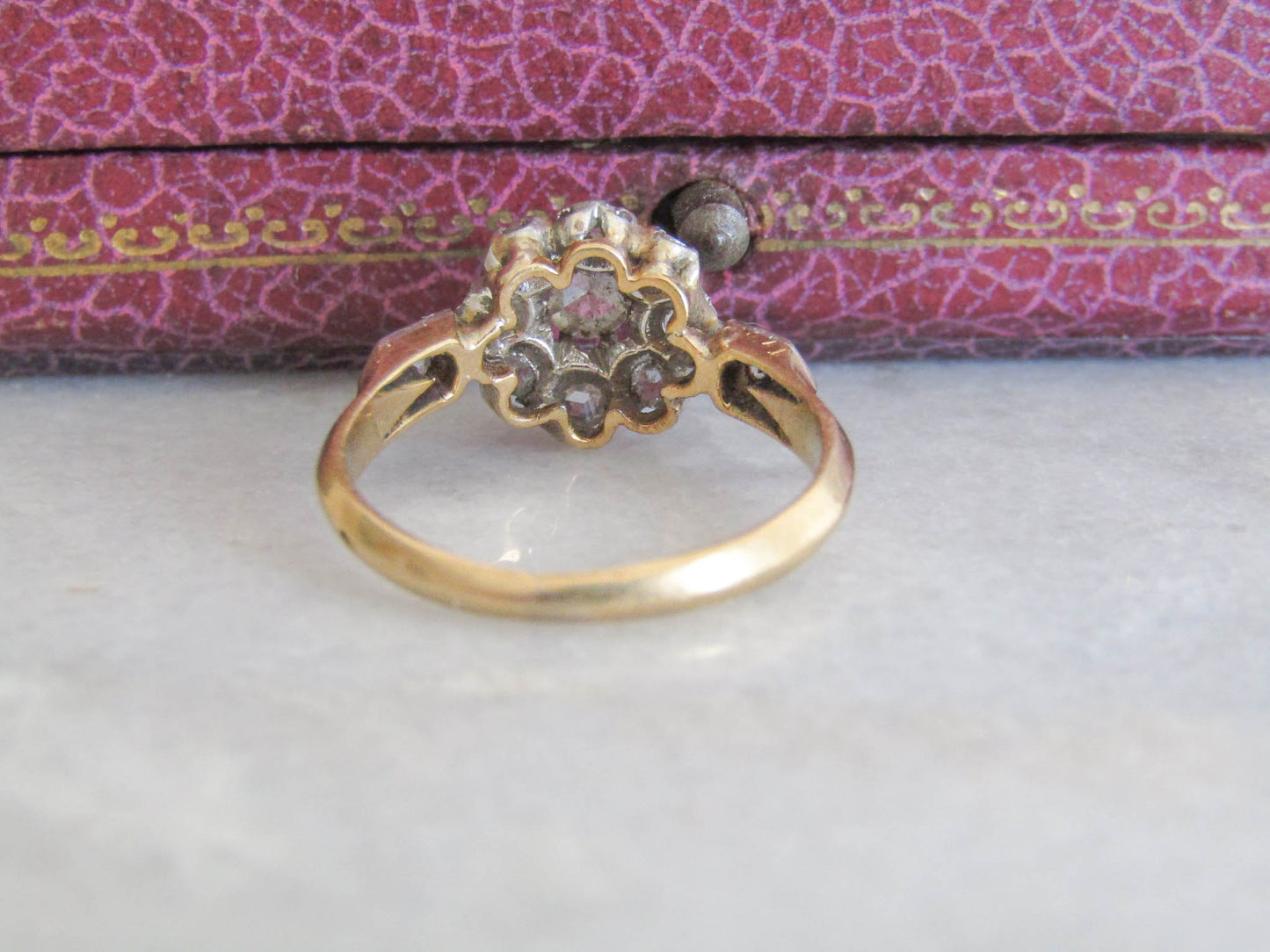 Edwardian 18K Gold and Platinum Diamond Daisy Cluster Ring, Antique French Ring c. 1900