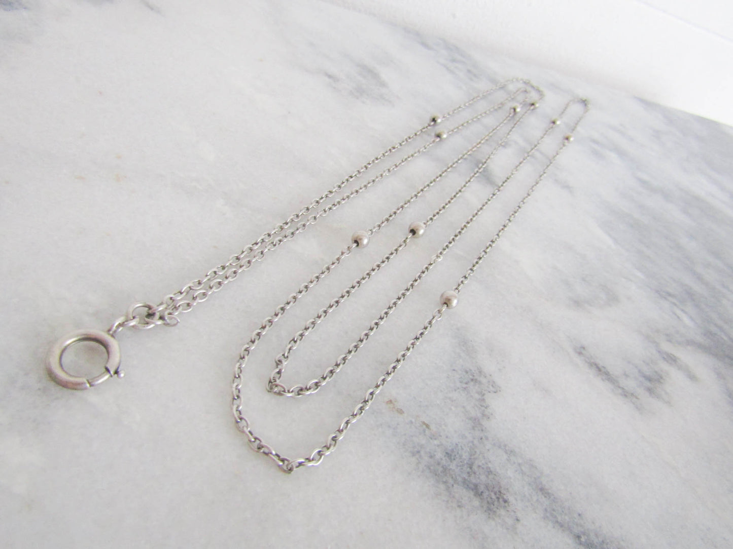 58" Antique French Silver Station Necklace Long Guard Chain, Muff Chain