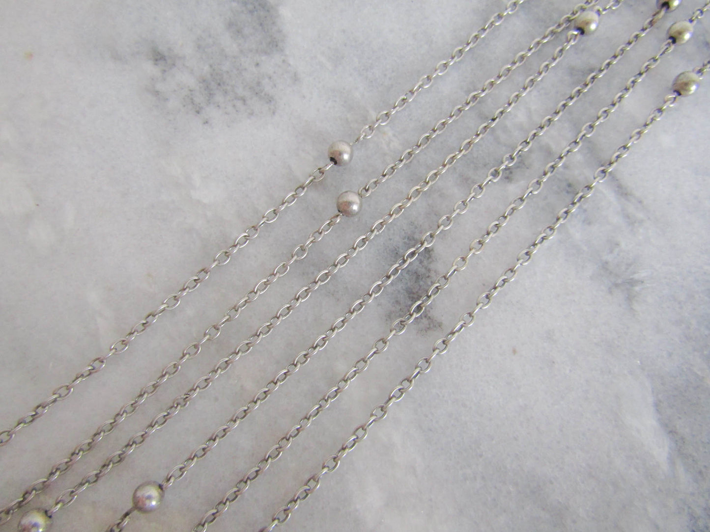 58" Antique French Silver Station Necklace Long Guard Chain, Muff Chain