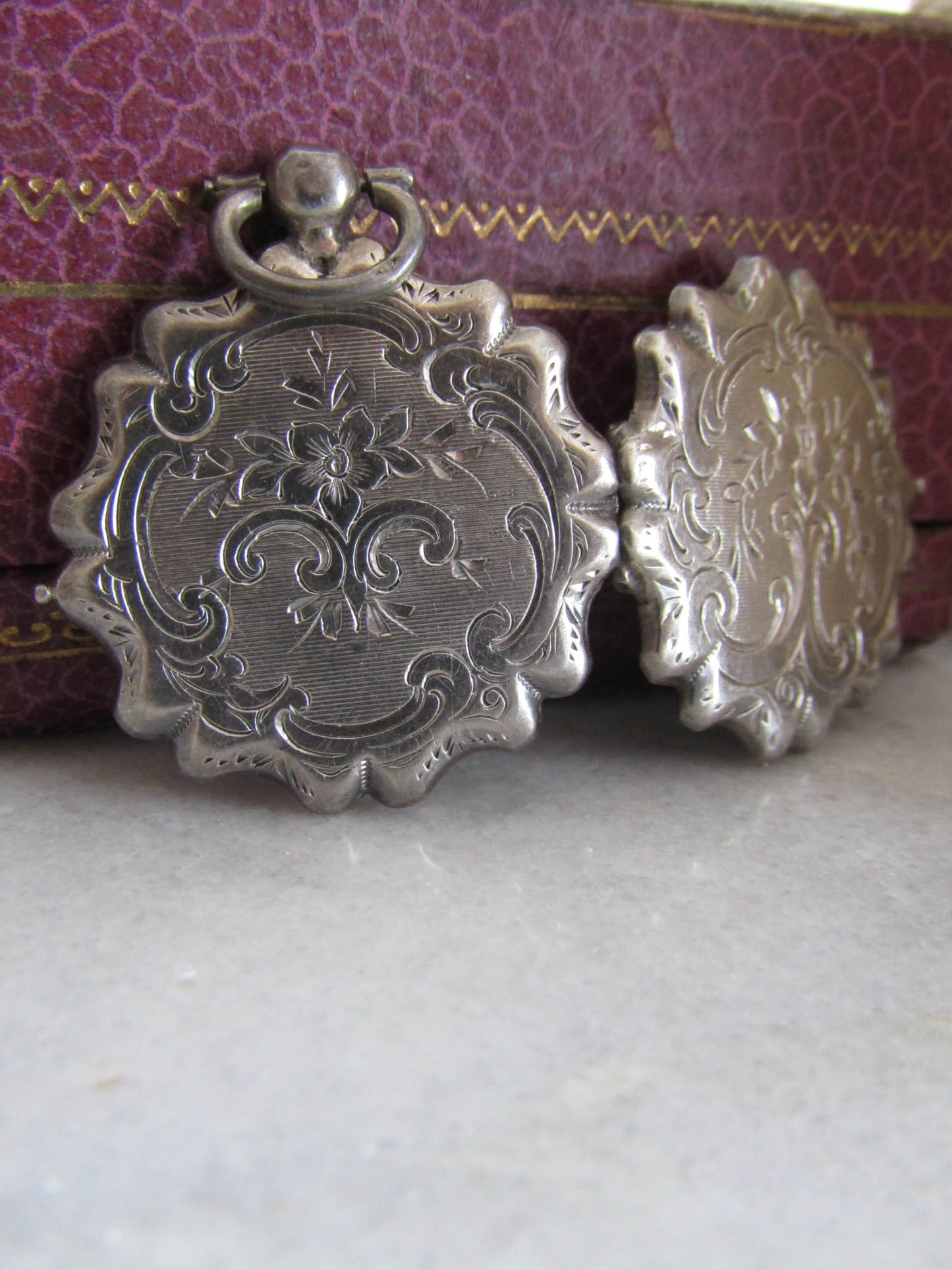 Antique French Engine Turned Locket, French Silver Victorian Locket