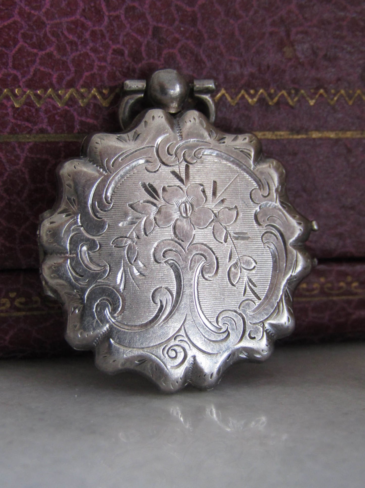 Antique French Engine Turned Locket, French Silver Victorian Locket