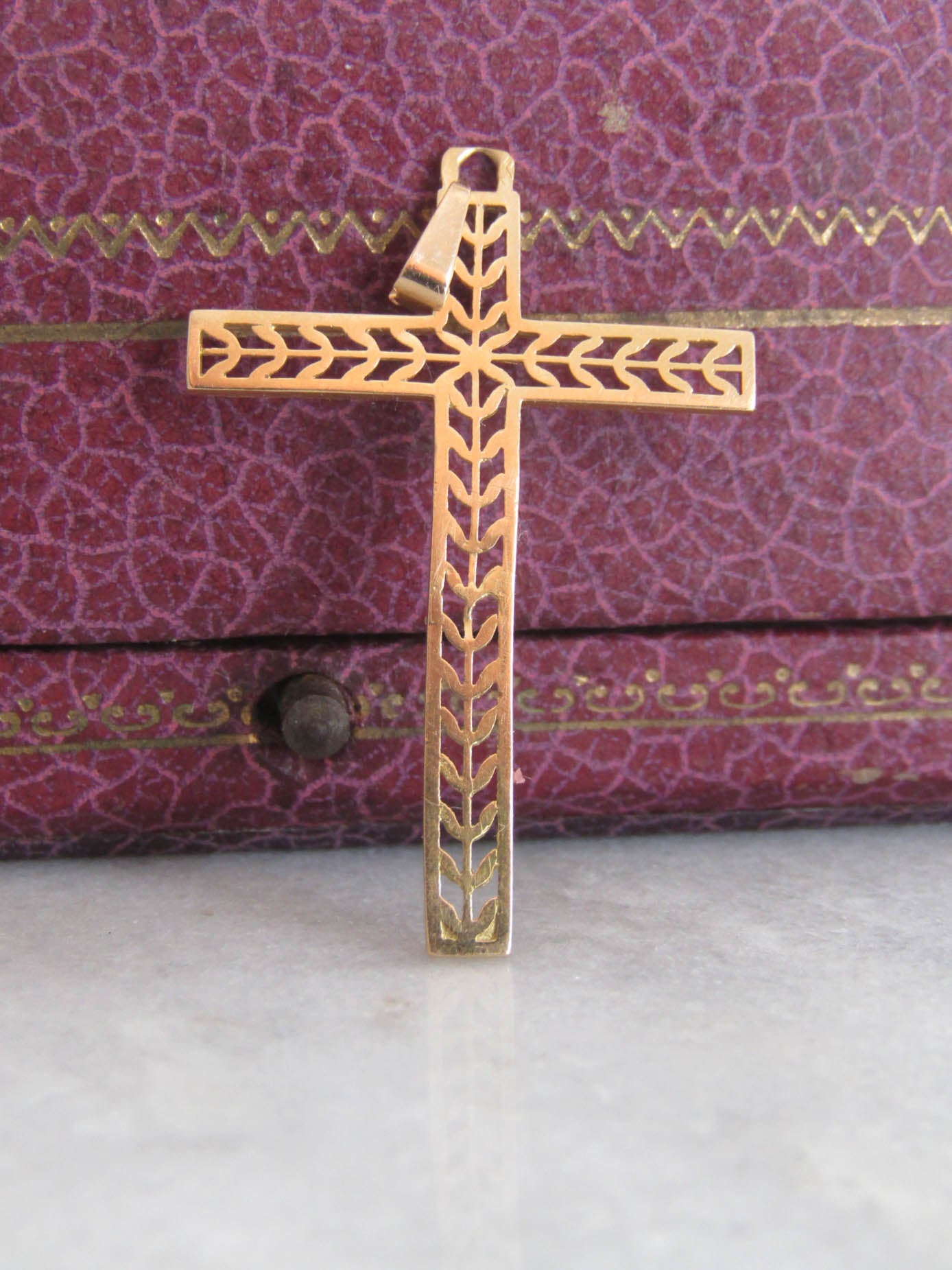 Vintage French Cross Pendant, 1950s Baptism Gift