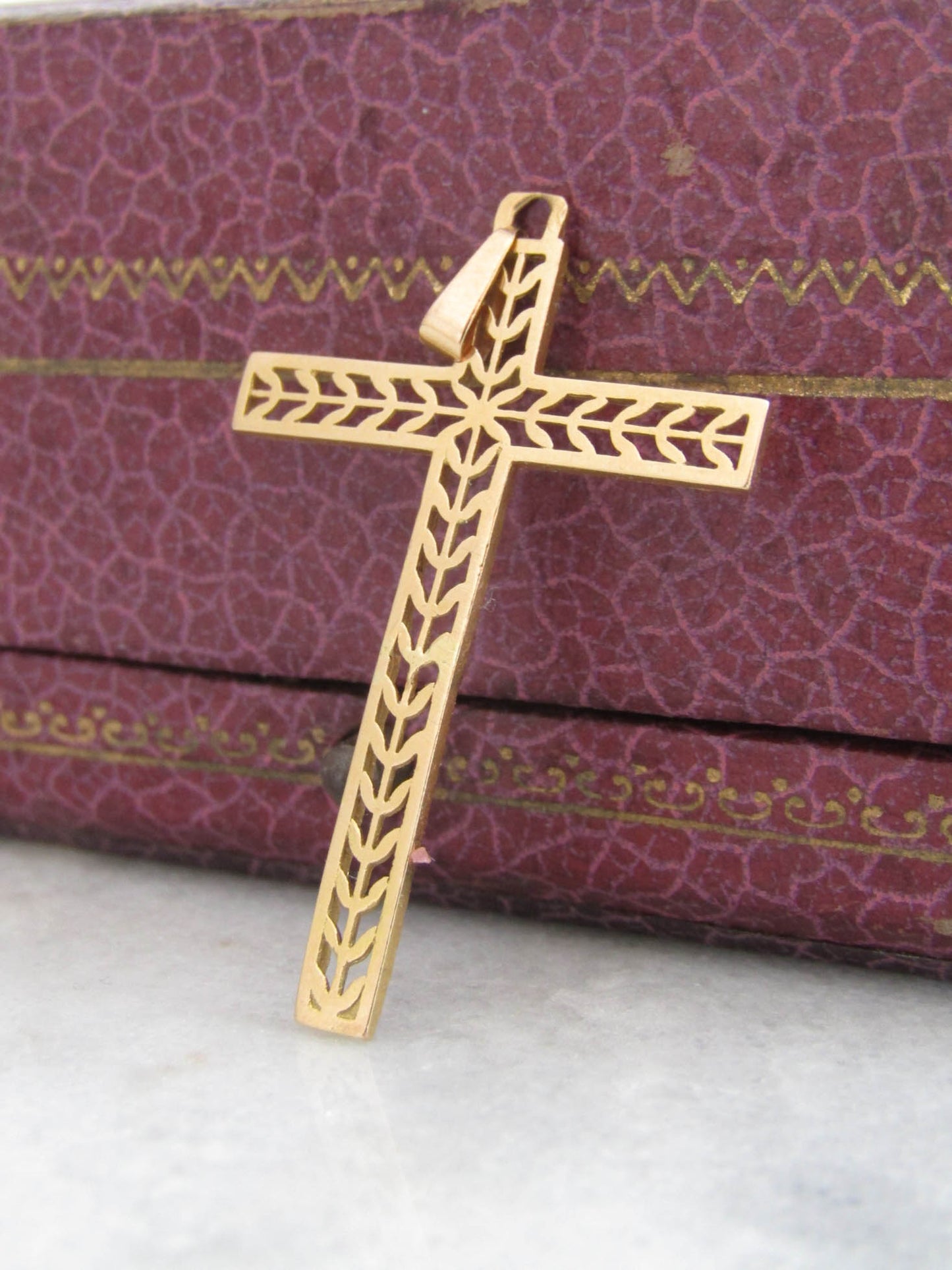 Vintage French Cross Pendant, 1950s Baptism Gift