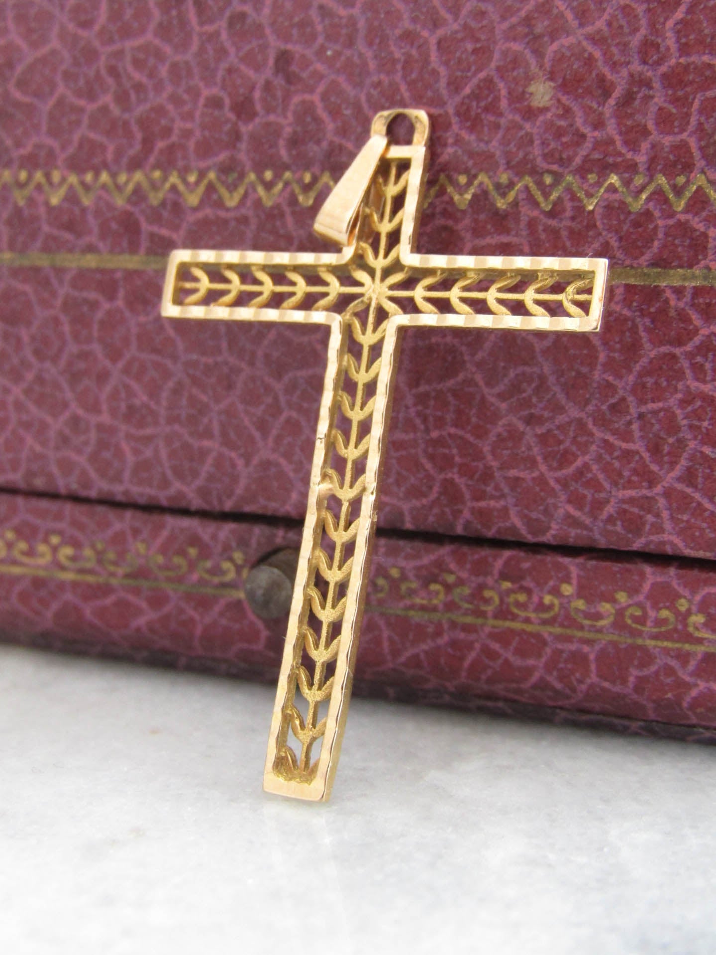 Vintage French Cross Pendant, 1950s Baptism Gift