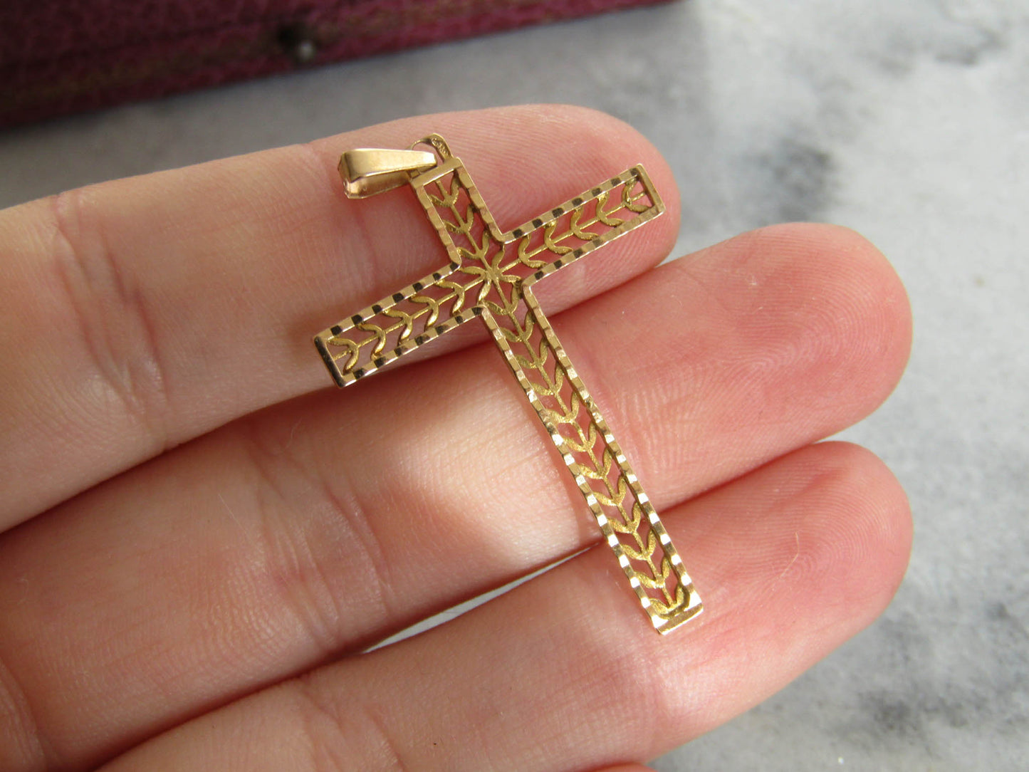 Vintage French Cross Pendant, 1950s Baptism Gift