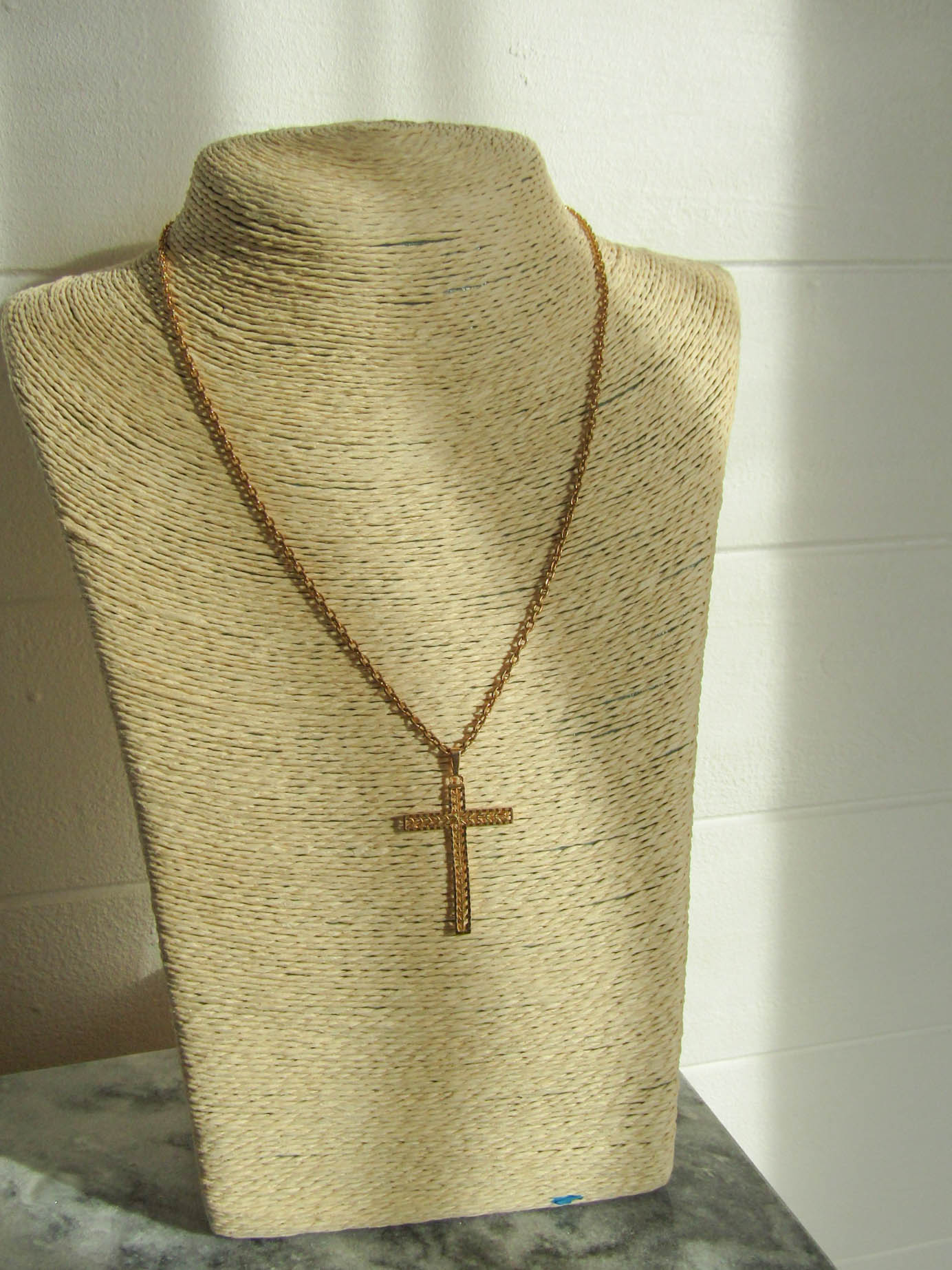 Vintage French Cross Pendant, 1950s Baptism Gift