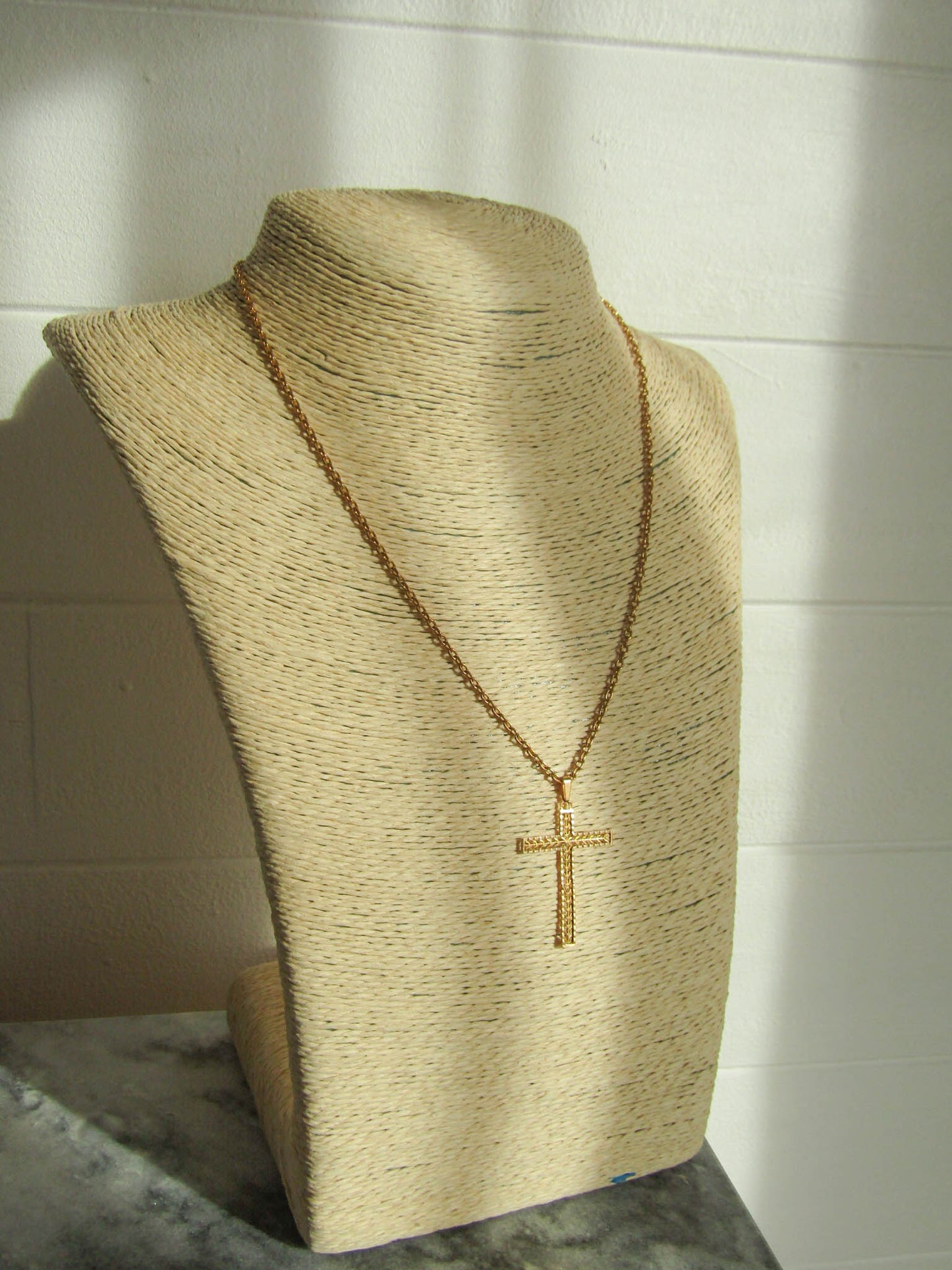 Vintage French Cross Pendant, 1950s Baptism Gift