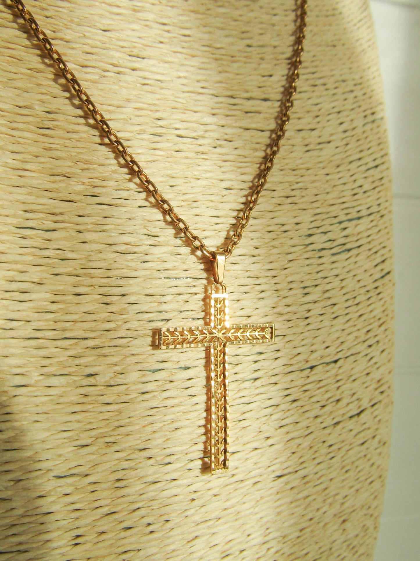 Vintage French Cross Pendant, 1950s Baptism Gift