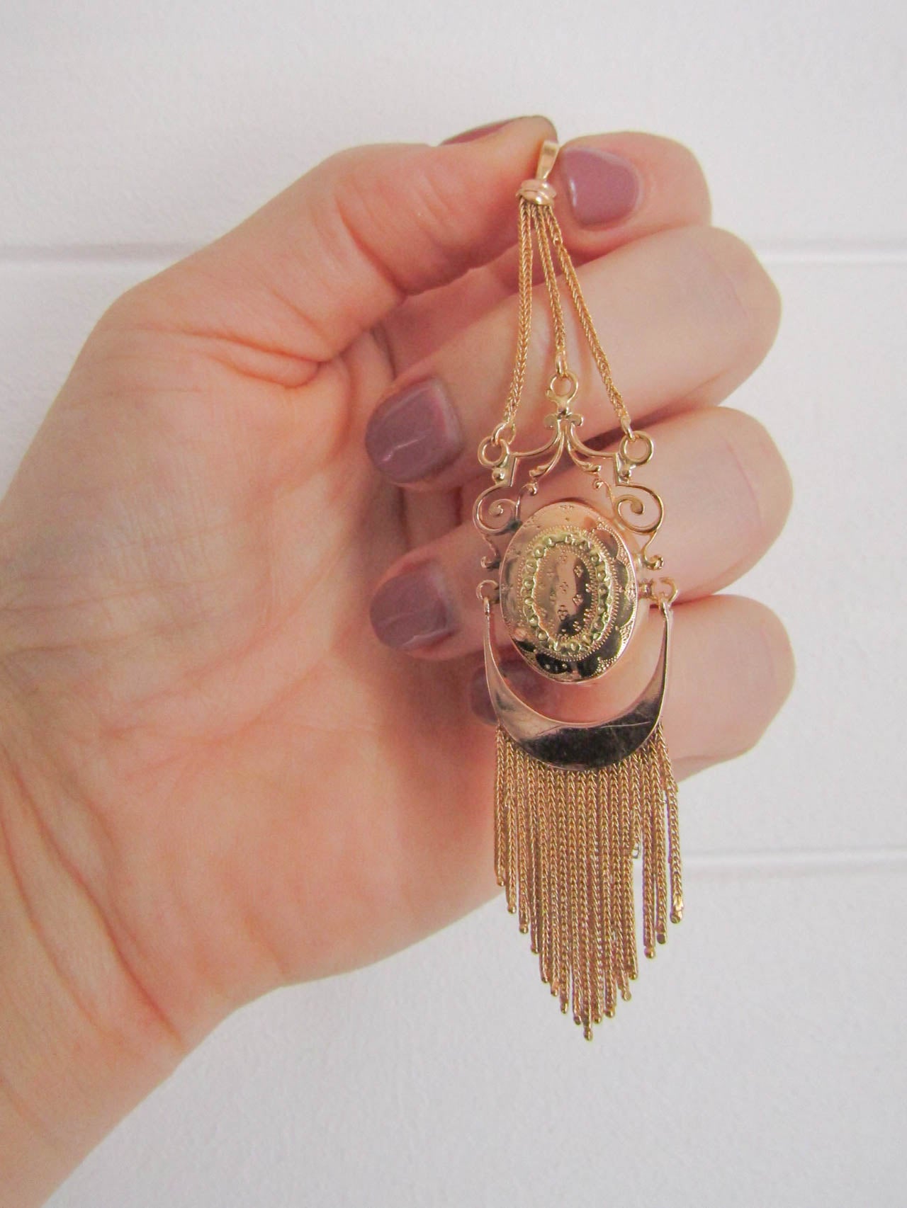 Antique 18K Rose Gold French Napoleon III Fringe Pendant, Large Gold Antique Belle Epoque Pendant c. 1870