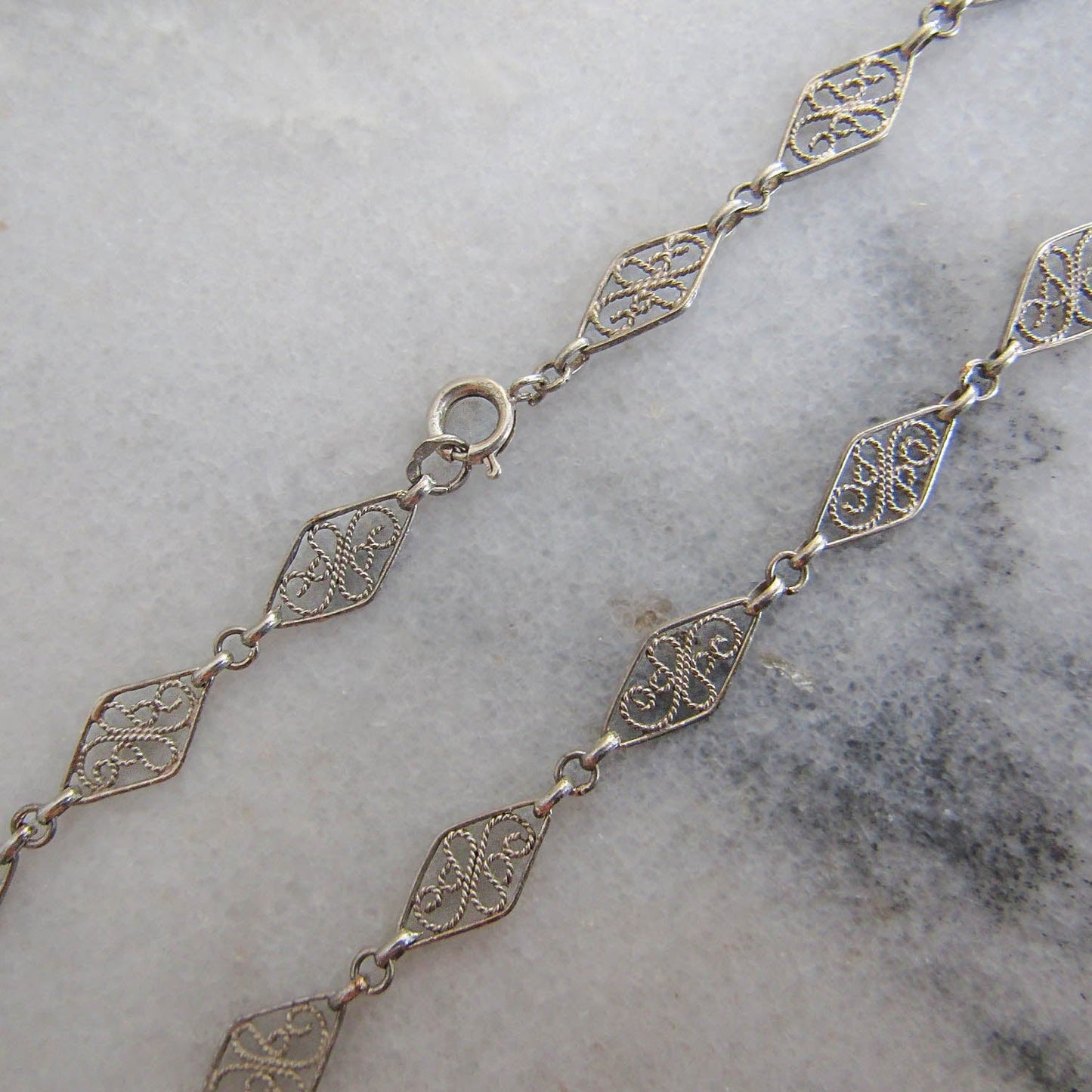 Antique Silver Filigree Choker Necklace, Vintage Art Nouveau Silver Filigree Chain c. 1900