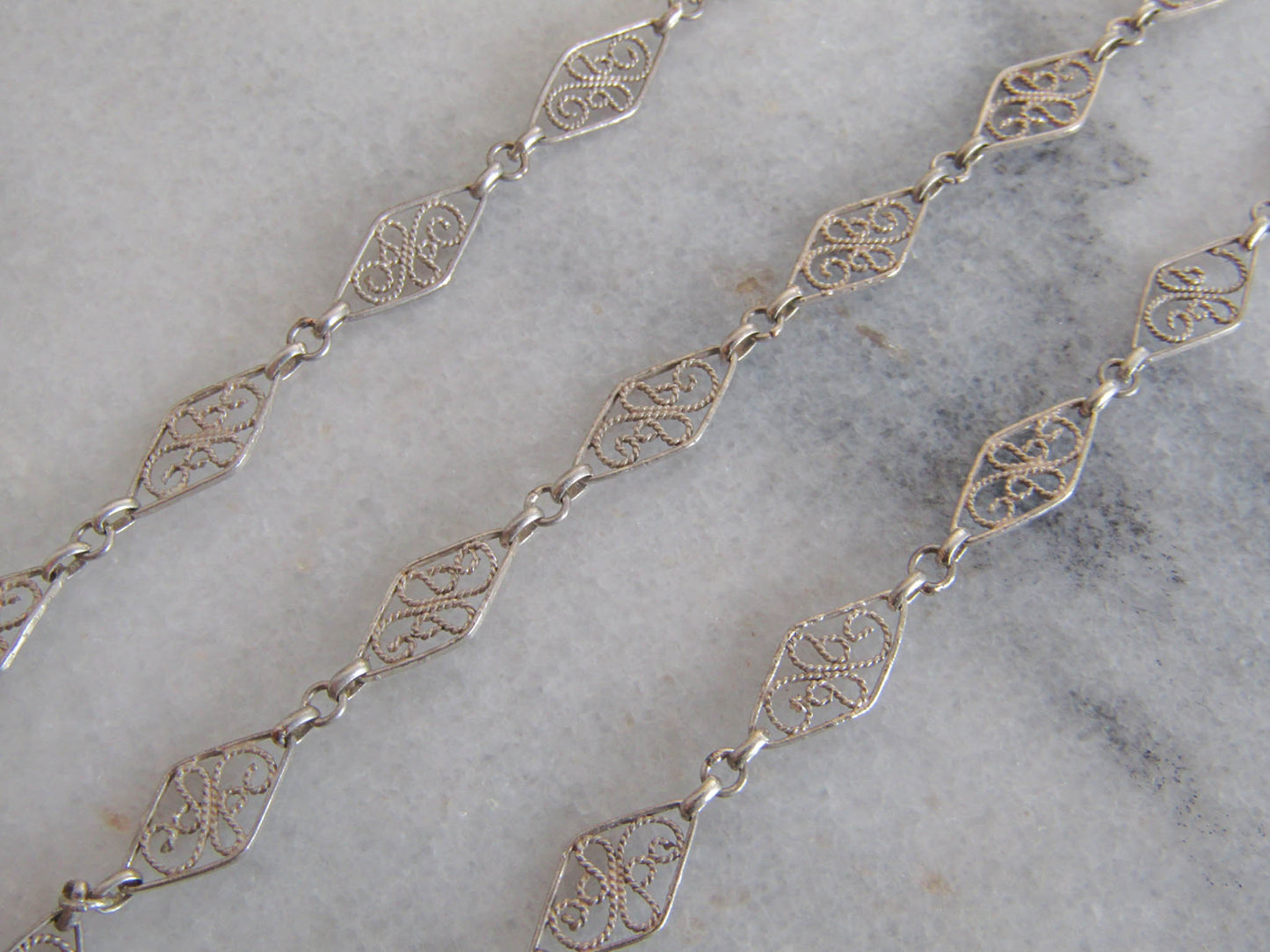 Antique Silver Filigree Choker Necklace, Vintage Art Nouveau Silver Filigree Chain c. 1900