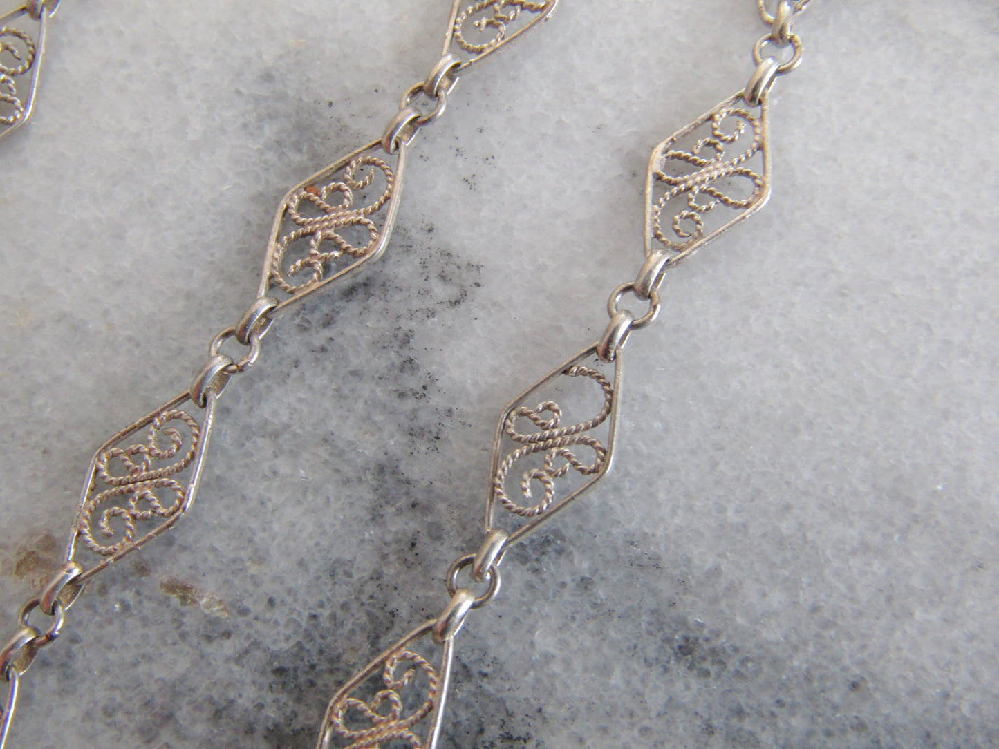 Antique Silver Filigree Choker Necklace, Vintage Art Nouveau Silver Filigree Chain c. 1900