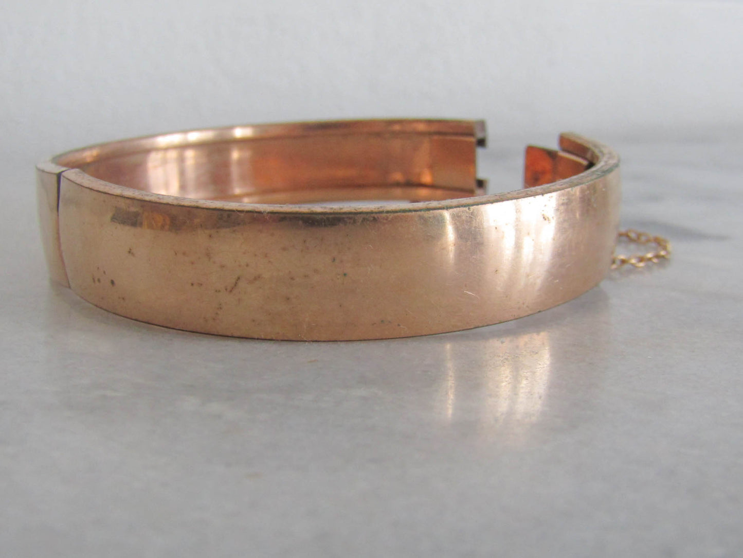 Antique Rose Gold Filled Victorian Bangle Bracelet, Belle Epoque Bracelet with Safety Chain