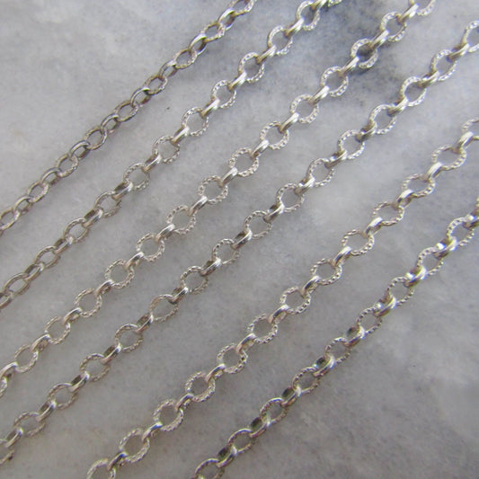 56" Antique Silver Long Guard Chain, Vintage Silver Textured Chain