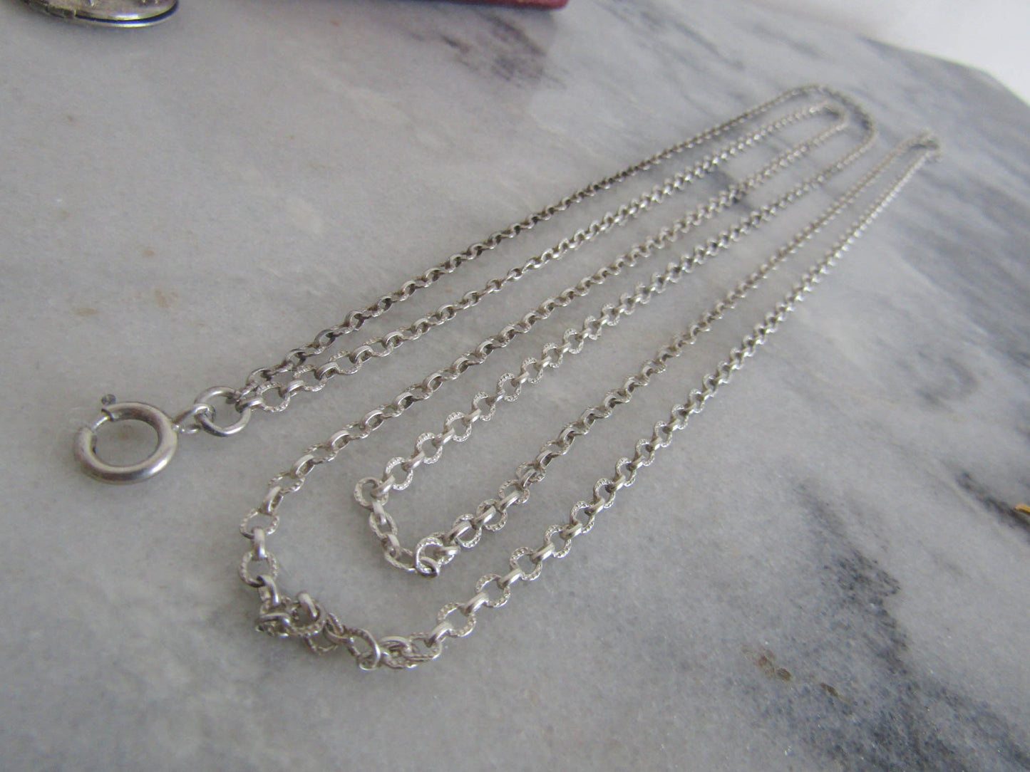 56" Antique Silver Long Guard Chain, Vintage Silver Textured Chain