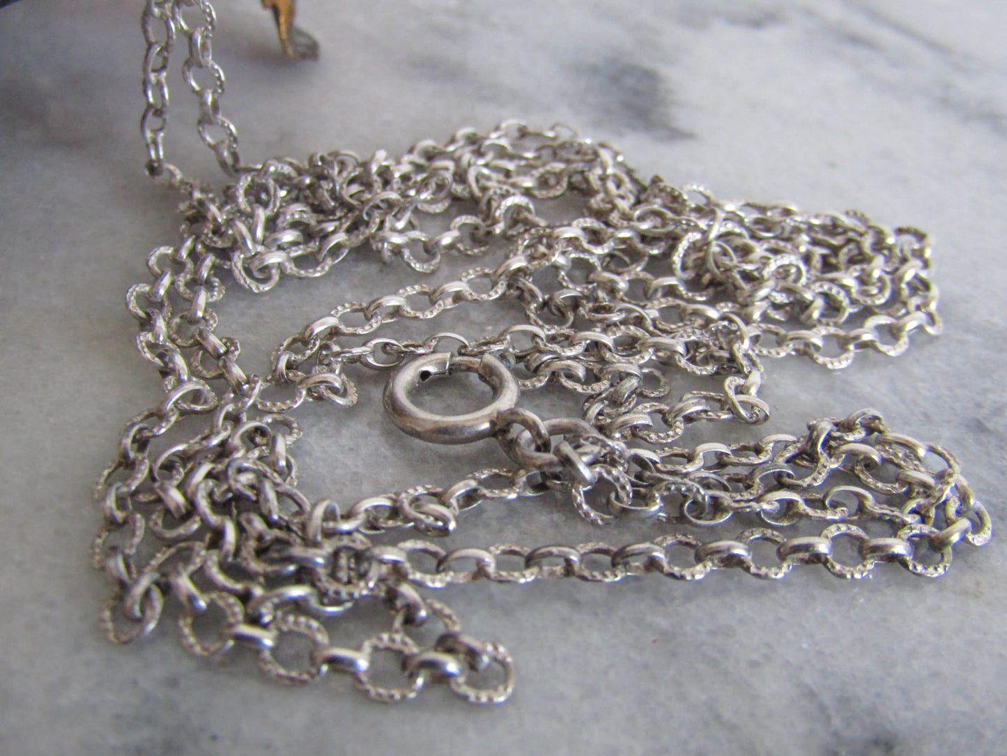 56" Antique Silver Long Guard Chain, Vintage Silver Textured Chain