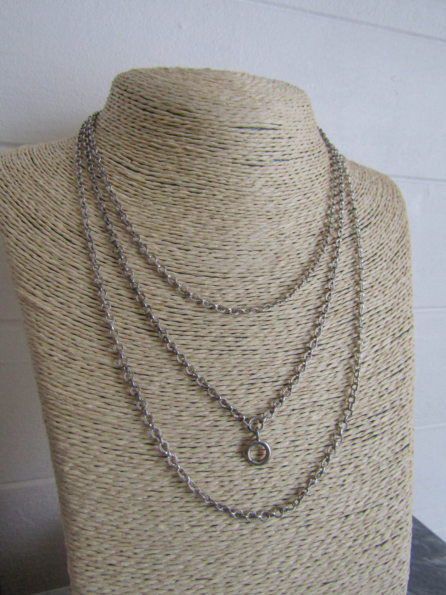 56" Antique Silver Long Guard Chain, Vintage Silver Textured Chain