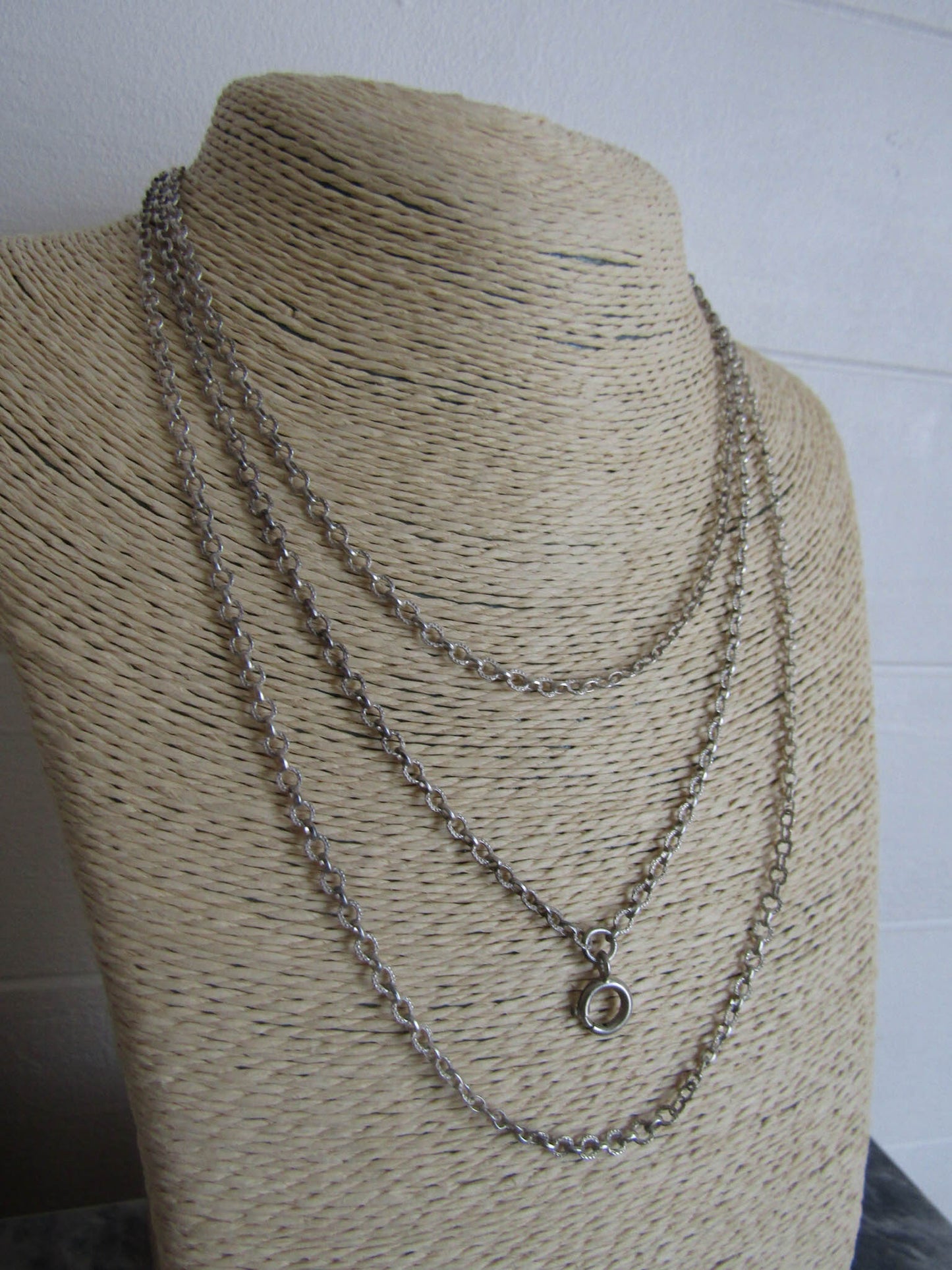 56" Antique Silver Long Guard Chain, Vintage Silver Textured Chain