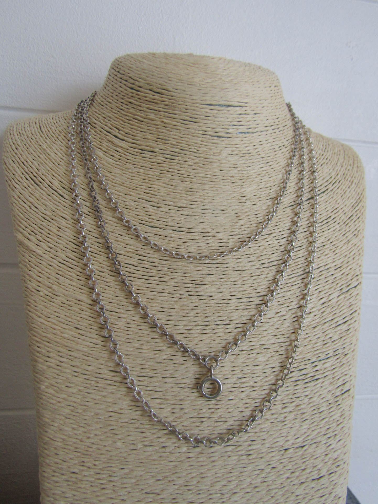 56" Antique Silver Long Guard Chain, Vintage Silver Textured Chain